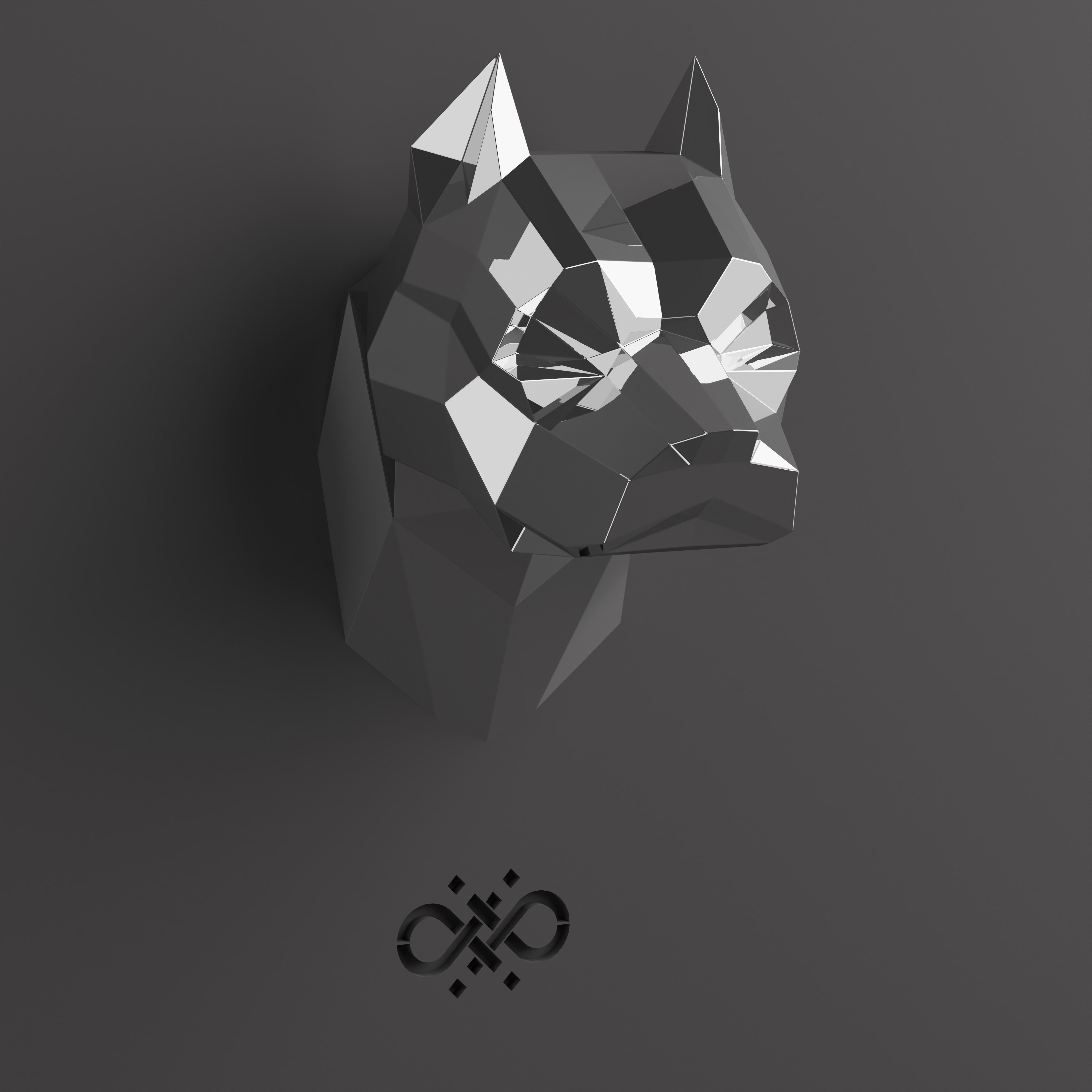 Sculpture Tête de Pitbull Géométrique Contemporain - Sculpture Origami