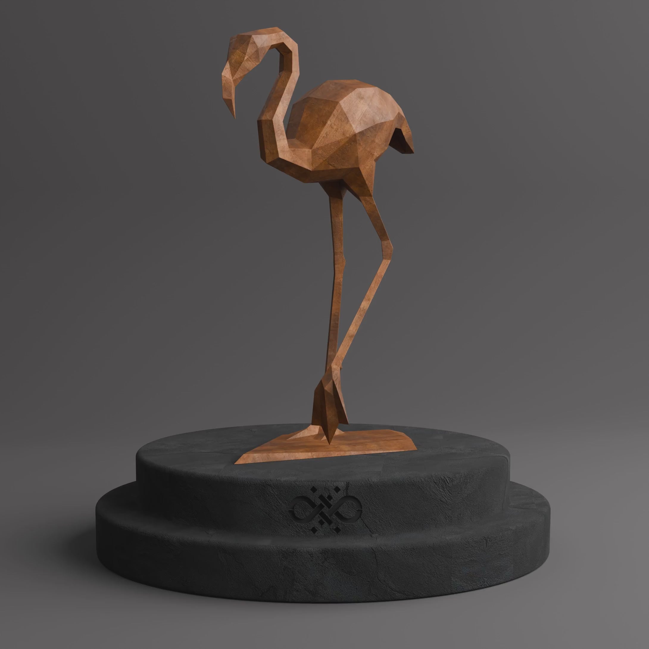 Sculpture Contemporaine Flamant Rose en Corten