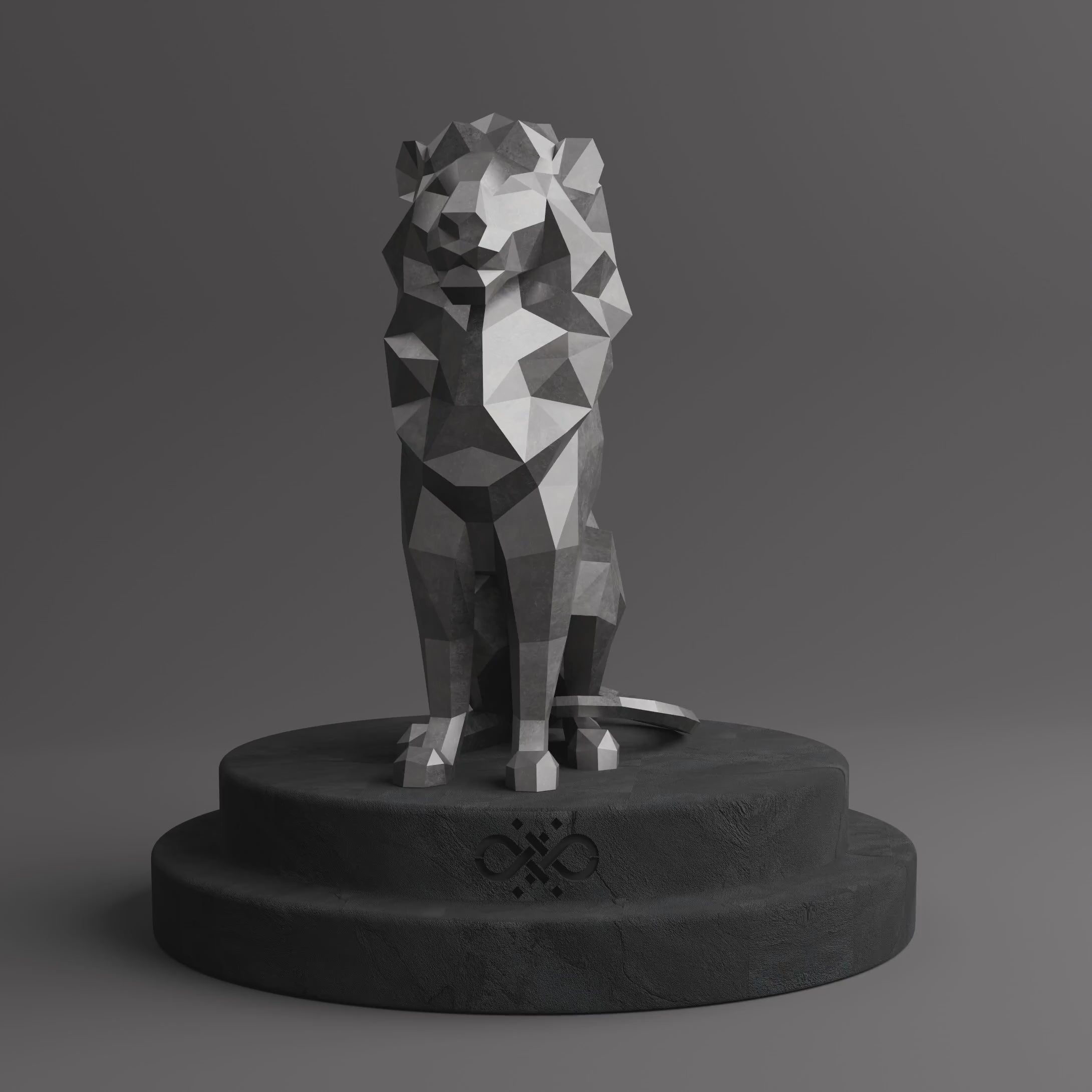 Sculpture Lion Assis Polygone