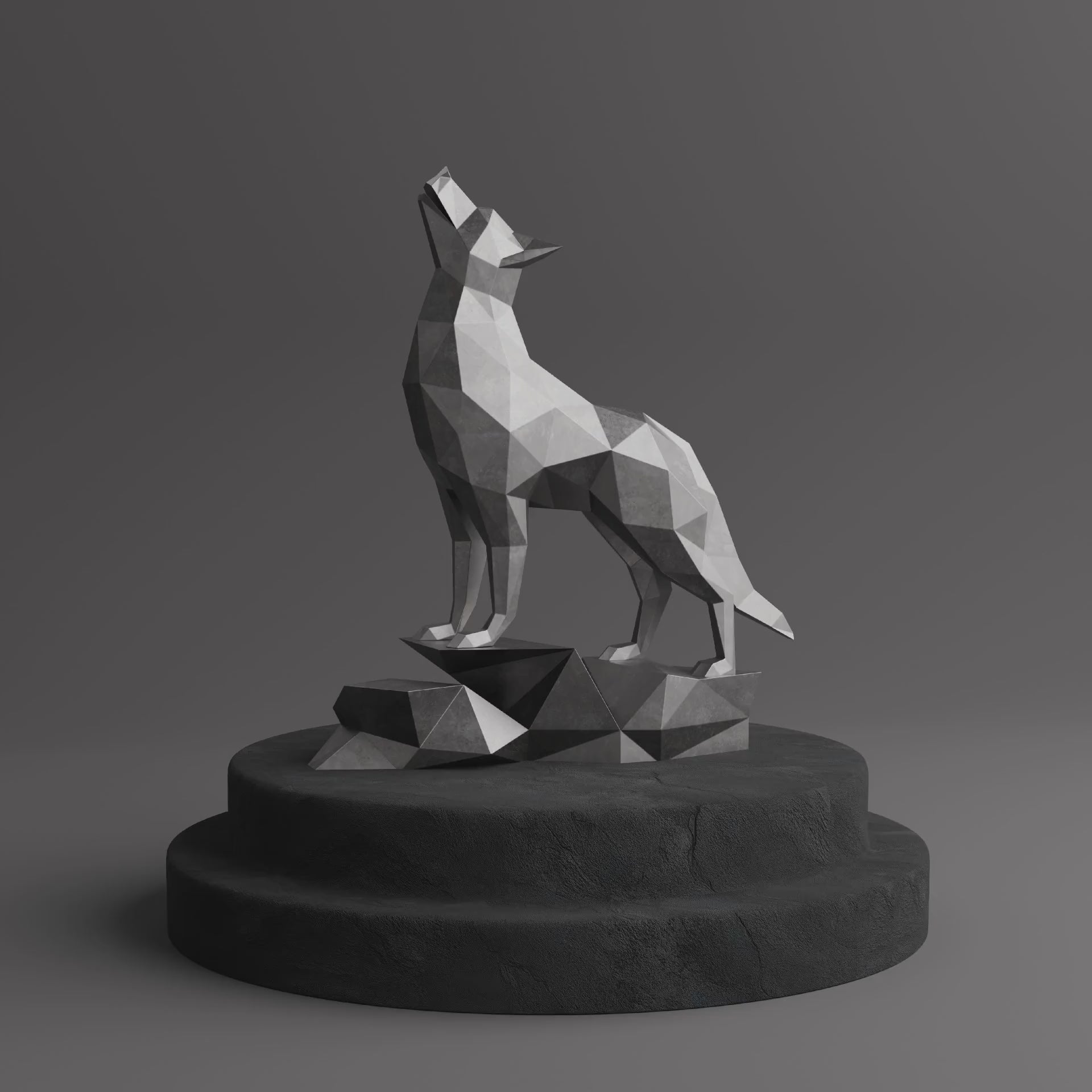Loup Origami – Sculpture Polygone en Métal