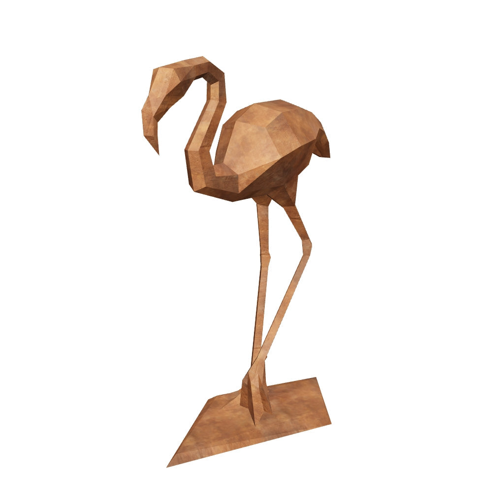 Sculpture Contemporaine Flamant Rose en Corten