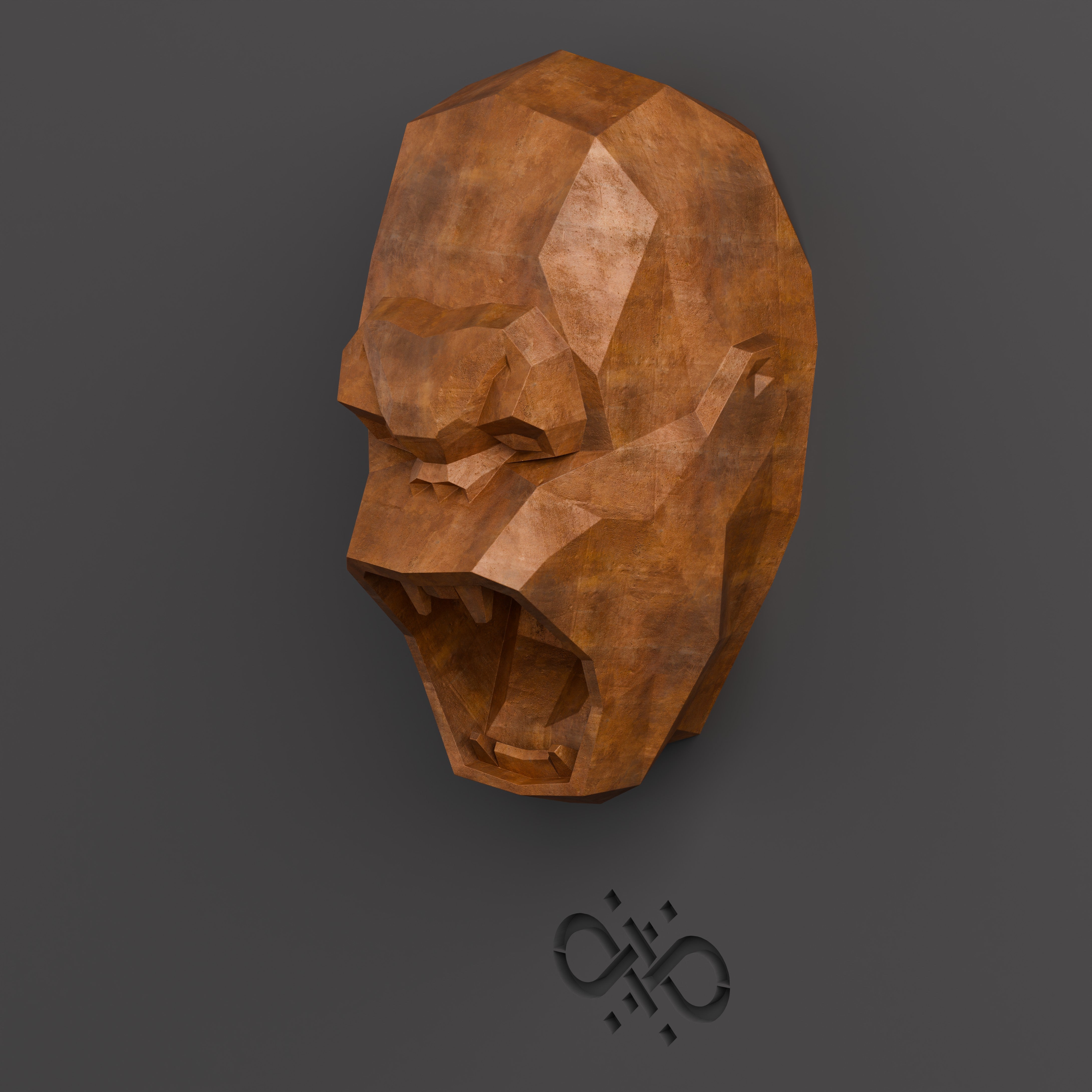 Sculpture Tête King Kong Finition Corten - Sculpture Origami