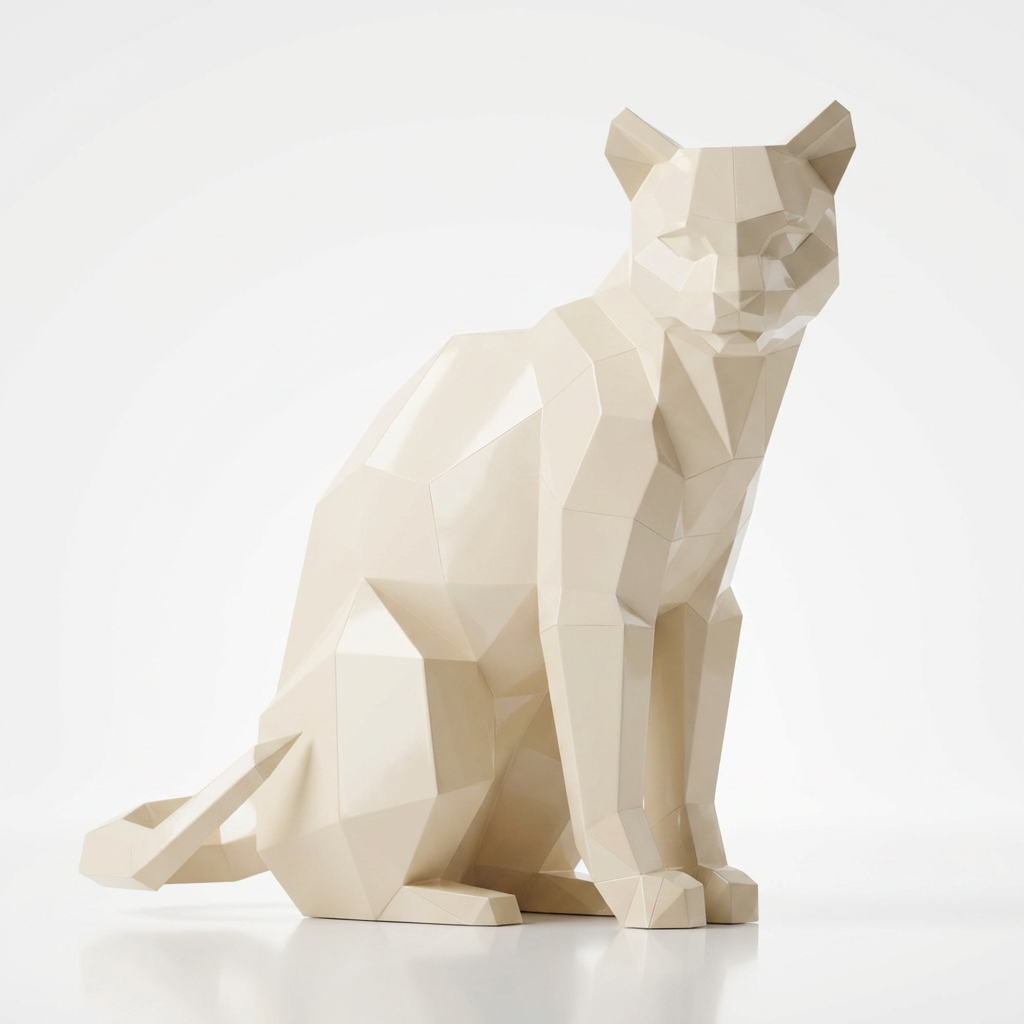 Grande Sculpture Chat Origami Facettée - Sculpture Origami