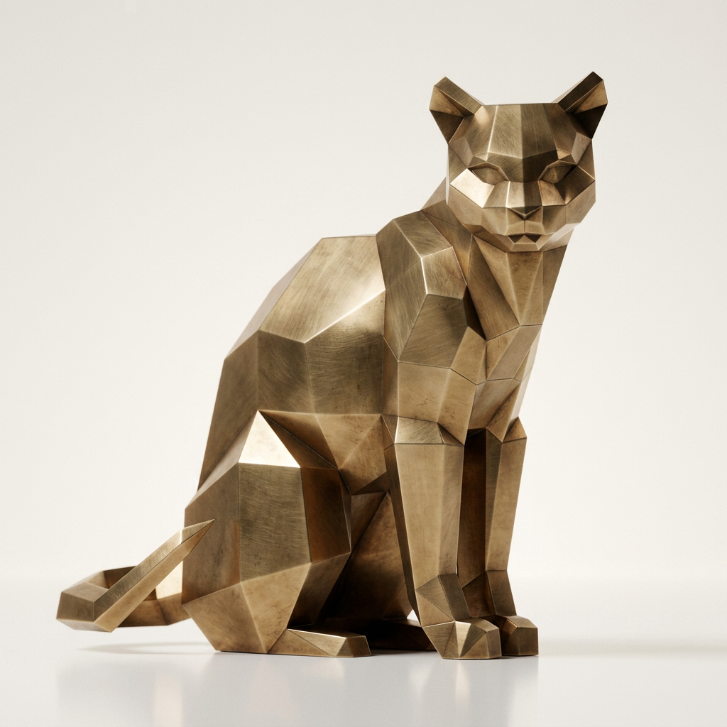 Grande Sculpture Chat Origami Facettée - Sculpture Origami