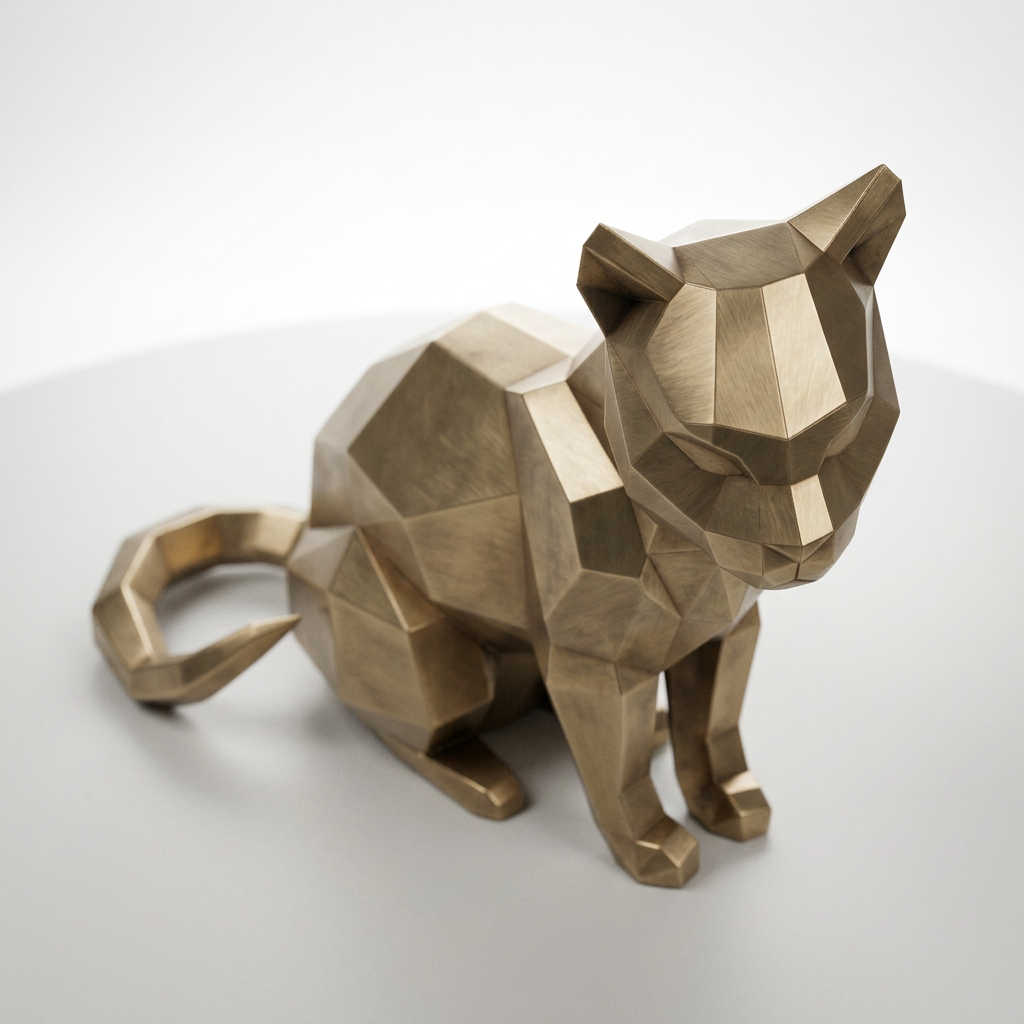 Grande Sculpture Chat Origami Facettée - Sculpture Origami