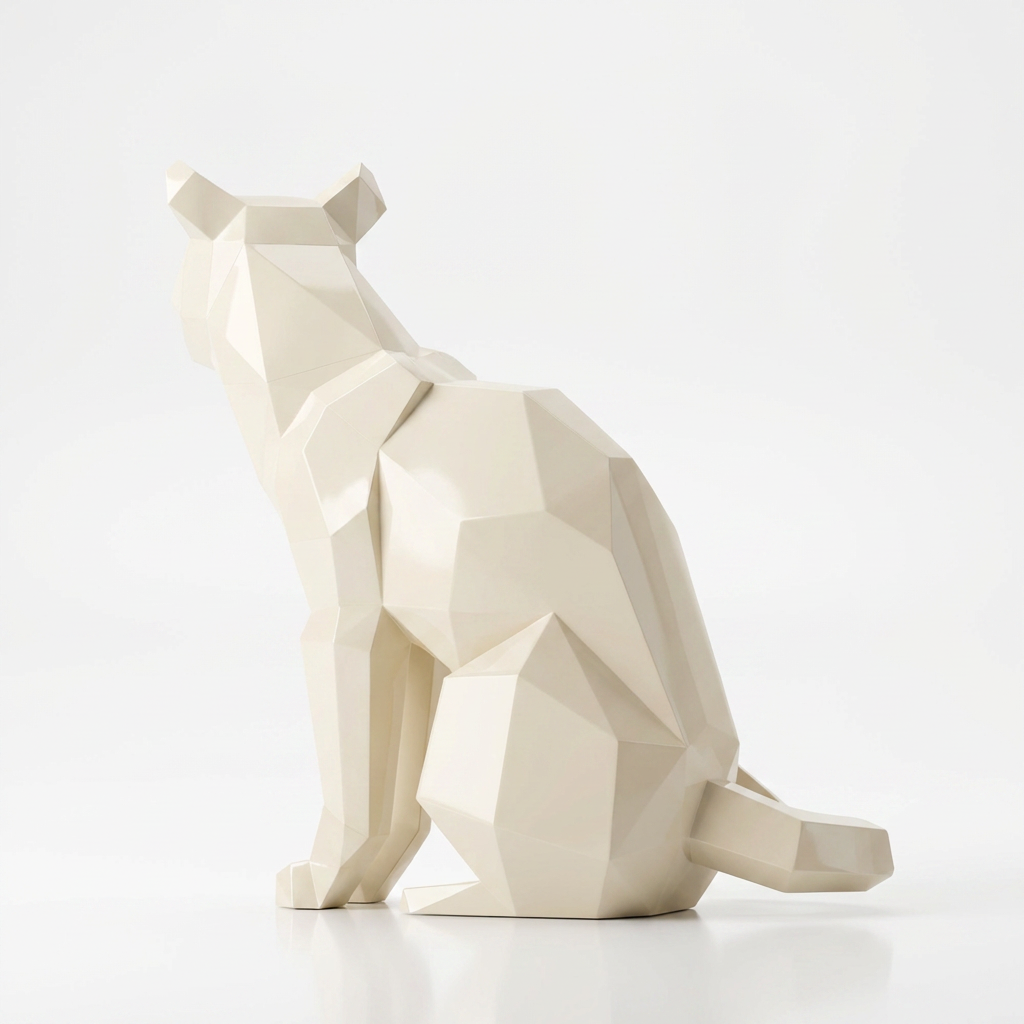 Grande Sculpture Chat Origami Facettée - Sculpture Origami