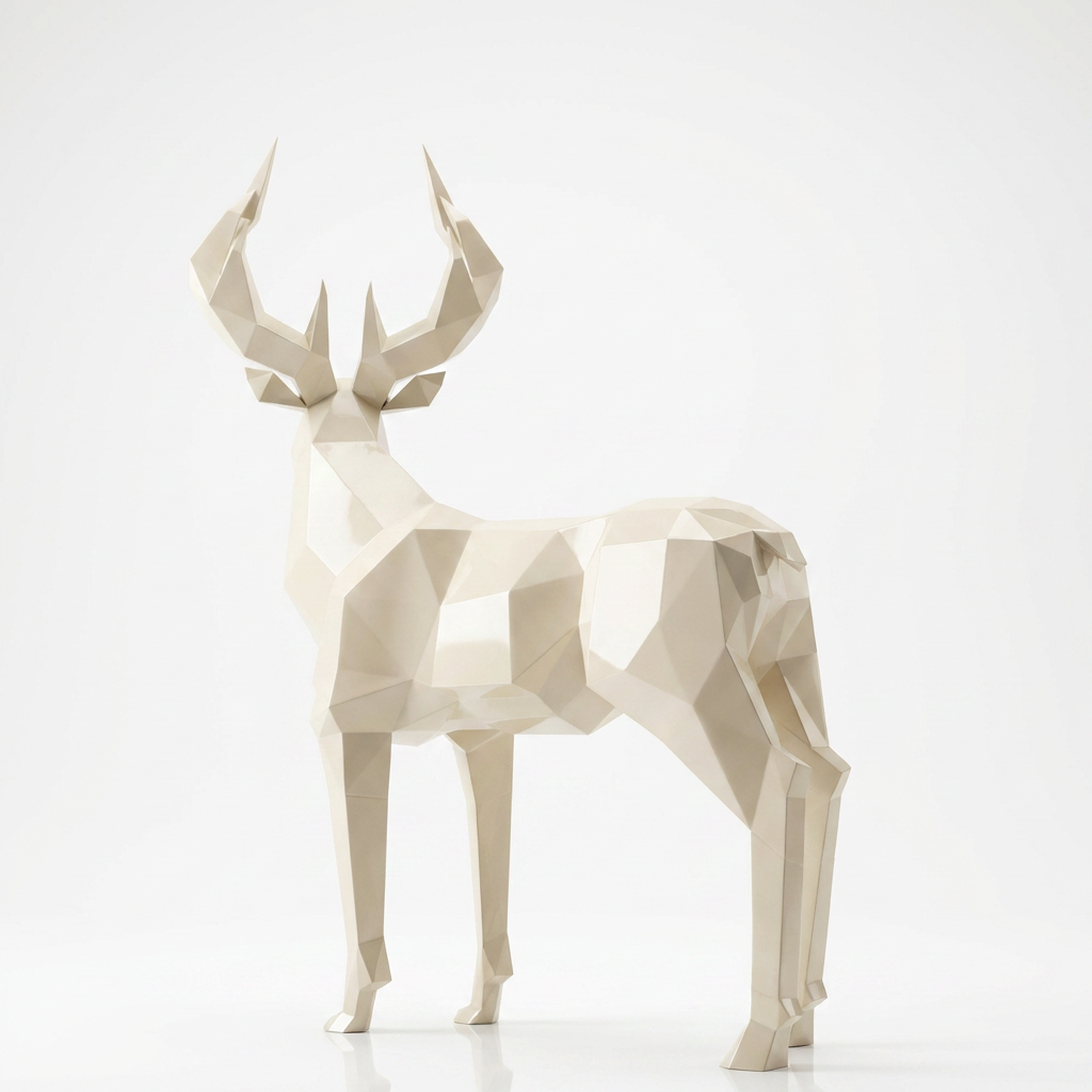 Grande Sculpture Cerf Majestueux Facettée - Sculpture Origami