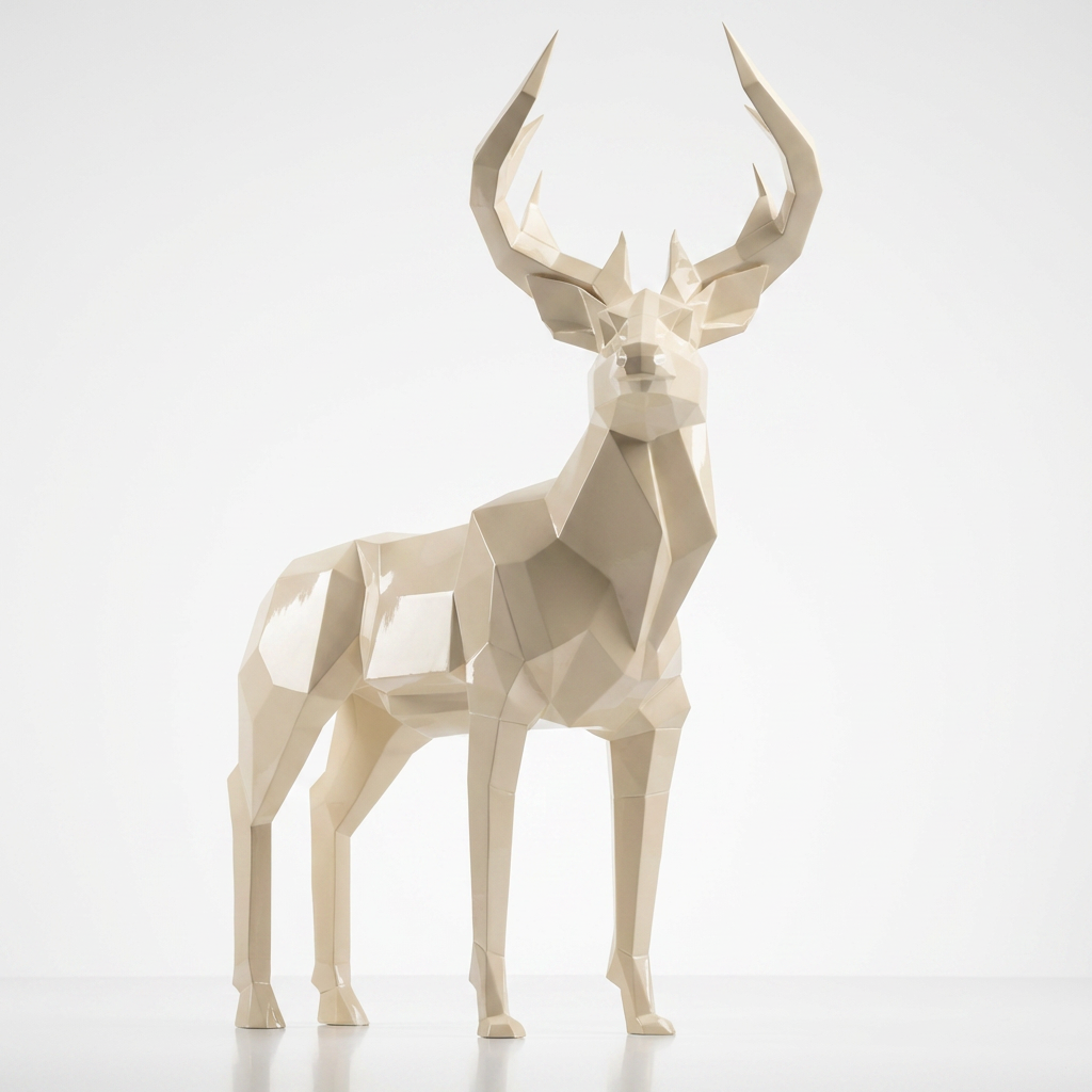 Grande Sculpture Cerf Majestueux Facettée - Sculpture Origami