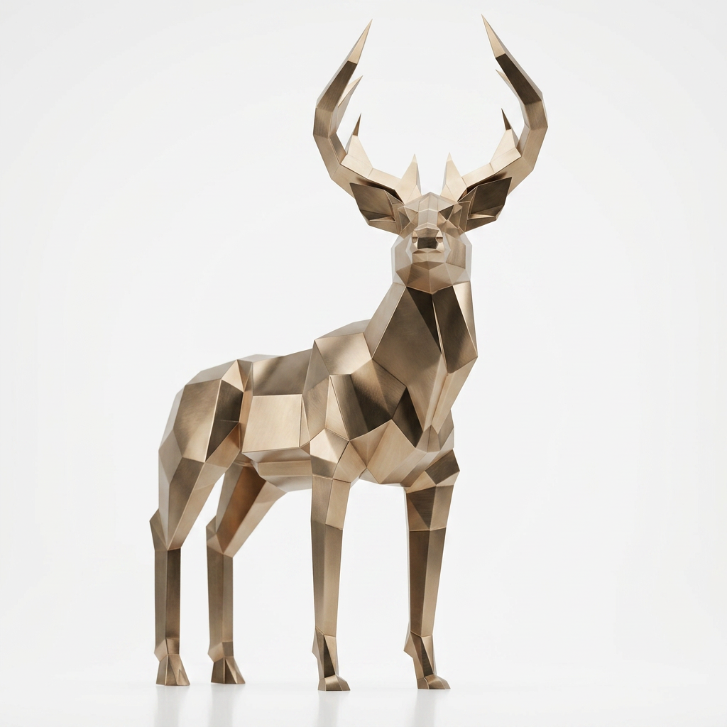 Grande Sculpture Cerf Majestueux Facettée - Sculpture Origami