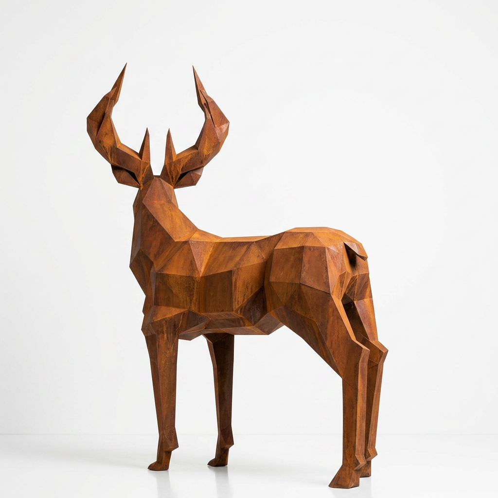 Grande Sculpture Cerf Majestueux Facettée - Sculpture Origami