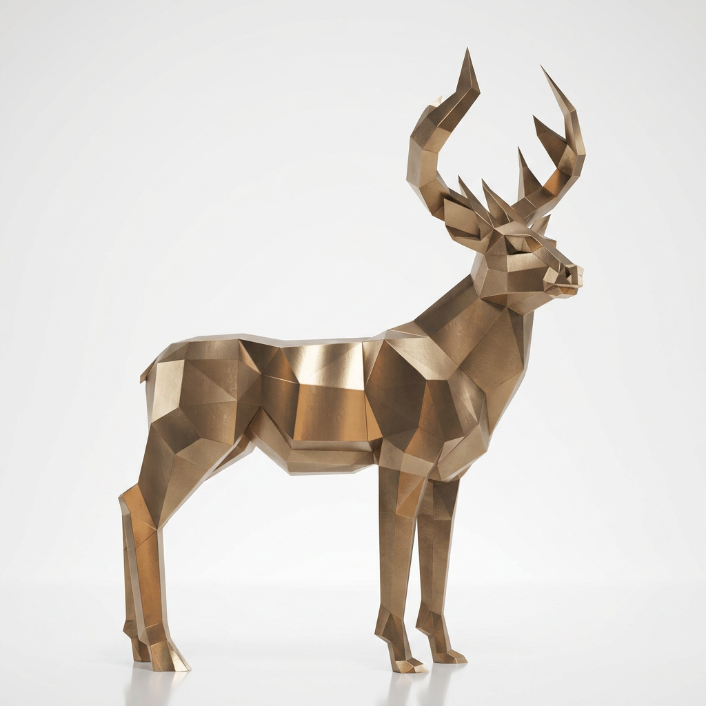 Grande Sculpture Cerf Majestueux Facettée - Sculpture Origami
