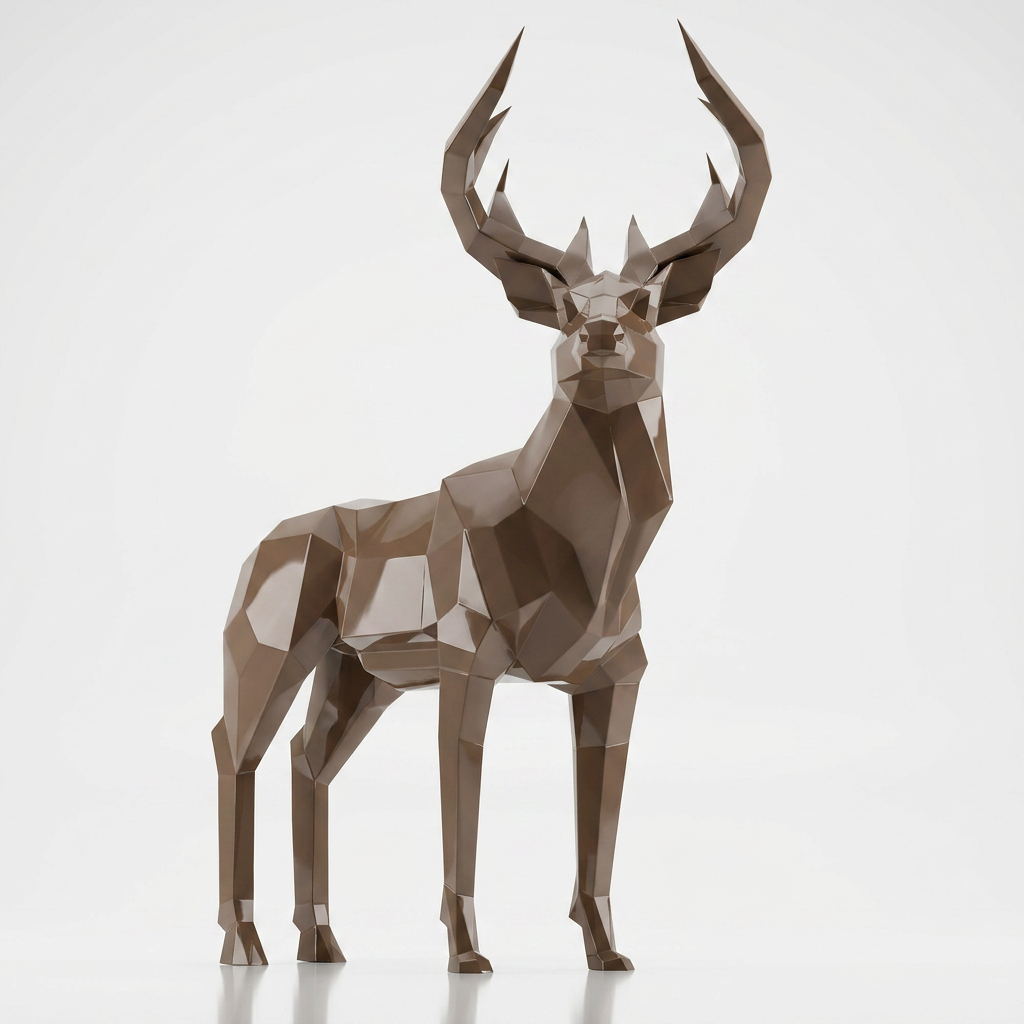 Grande Sculpture Cerf Majestueux Facettée - Sculpture Origami