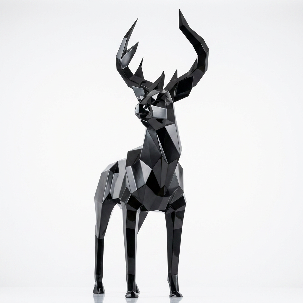 Grande Sculpture Cerf Majestueux Facettée - Sculpture Origami