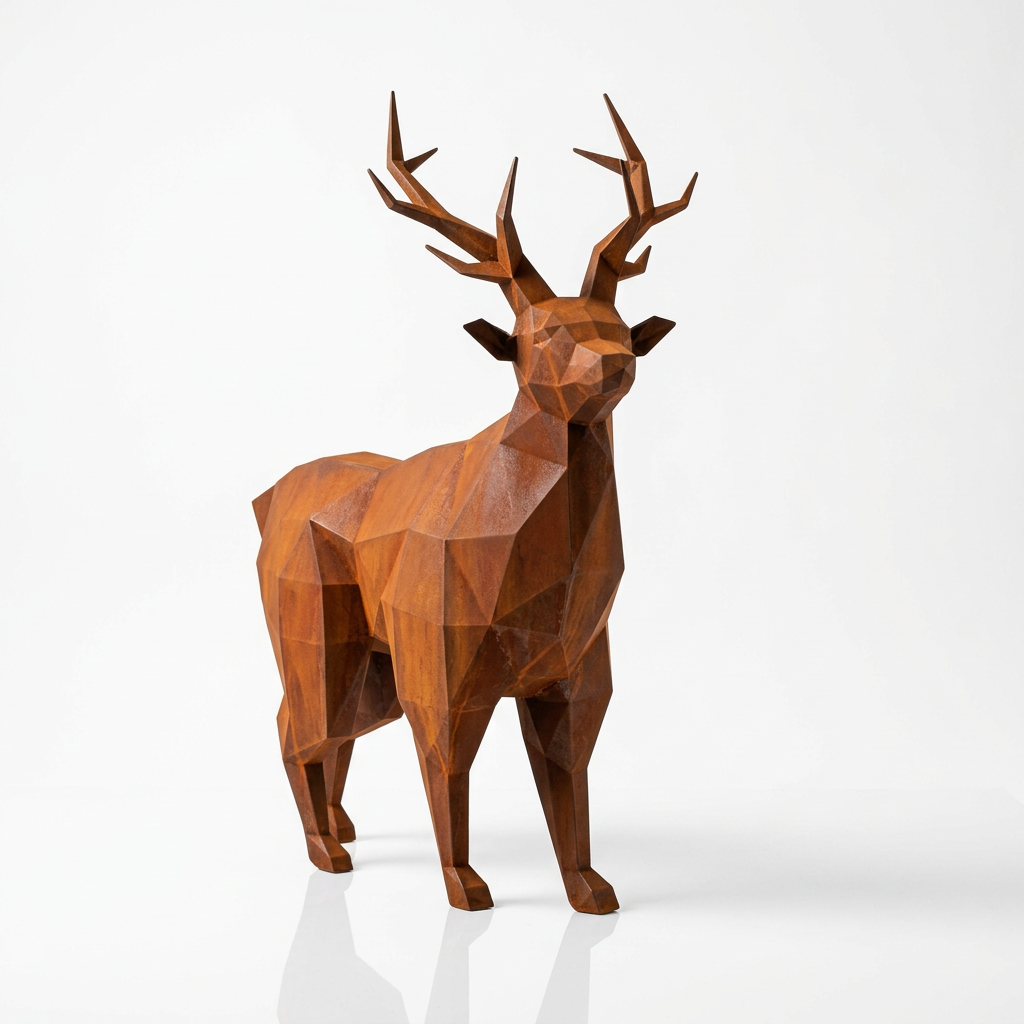 Grande Statue de Cerf Géométrique en Corten - Sculpture Origami