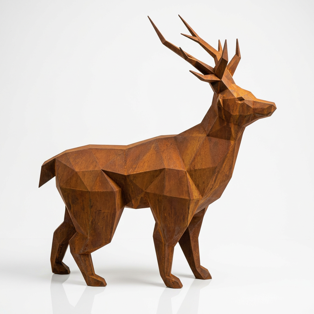 Grande Statue de Cerf Géométrique en Corten - Sculpture Origami