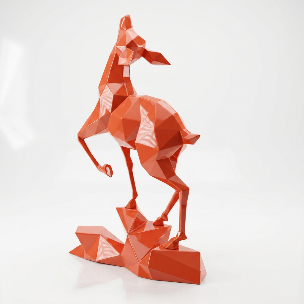 Grande Sculpture Gazelle Polygone Contemporaine - Sculpture Origami