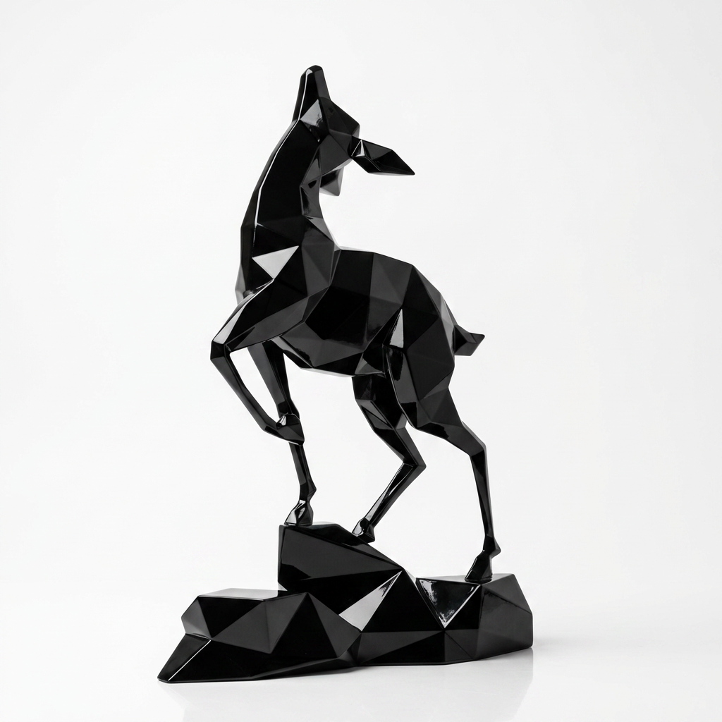 Grande Sculpture Gazelle Polygone Contemporaine - Sculpture Origami