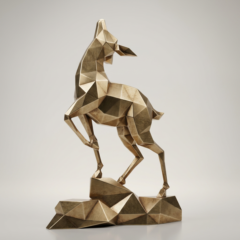 Grande Sculpture Gazelle Polygone Contemporaine - Sculpture Origami