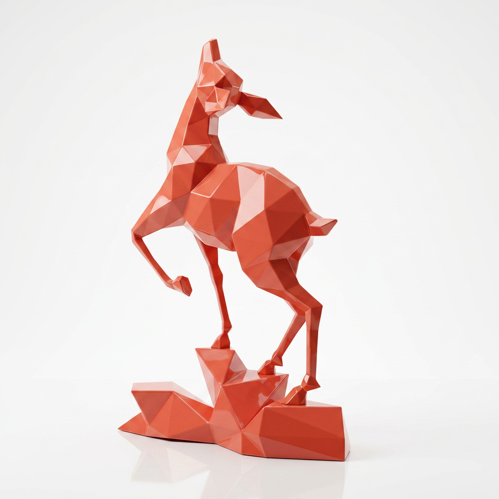 Grande Sculpture Gazelle Polygone Contemporaine - Sculpture Origami