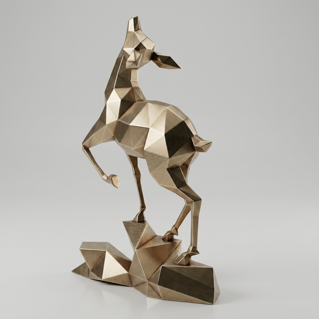 Grande Sculpture Gazelle Polygone Contemporaine - Sculpture Origami