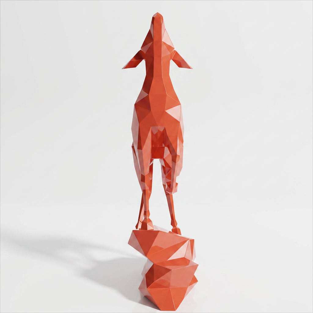 Grande Sculpture Gazelle Polygone Contemporaine - Sculpture Origami