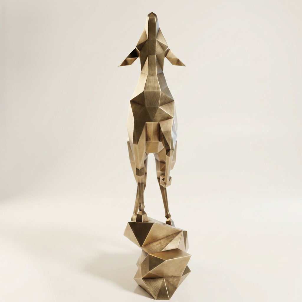 Grande Sculpture Gazelle Polygone Contemporaine - Sculpture Origami