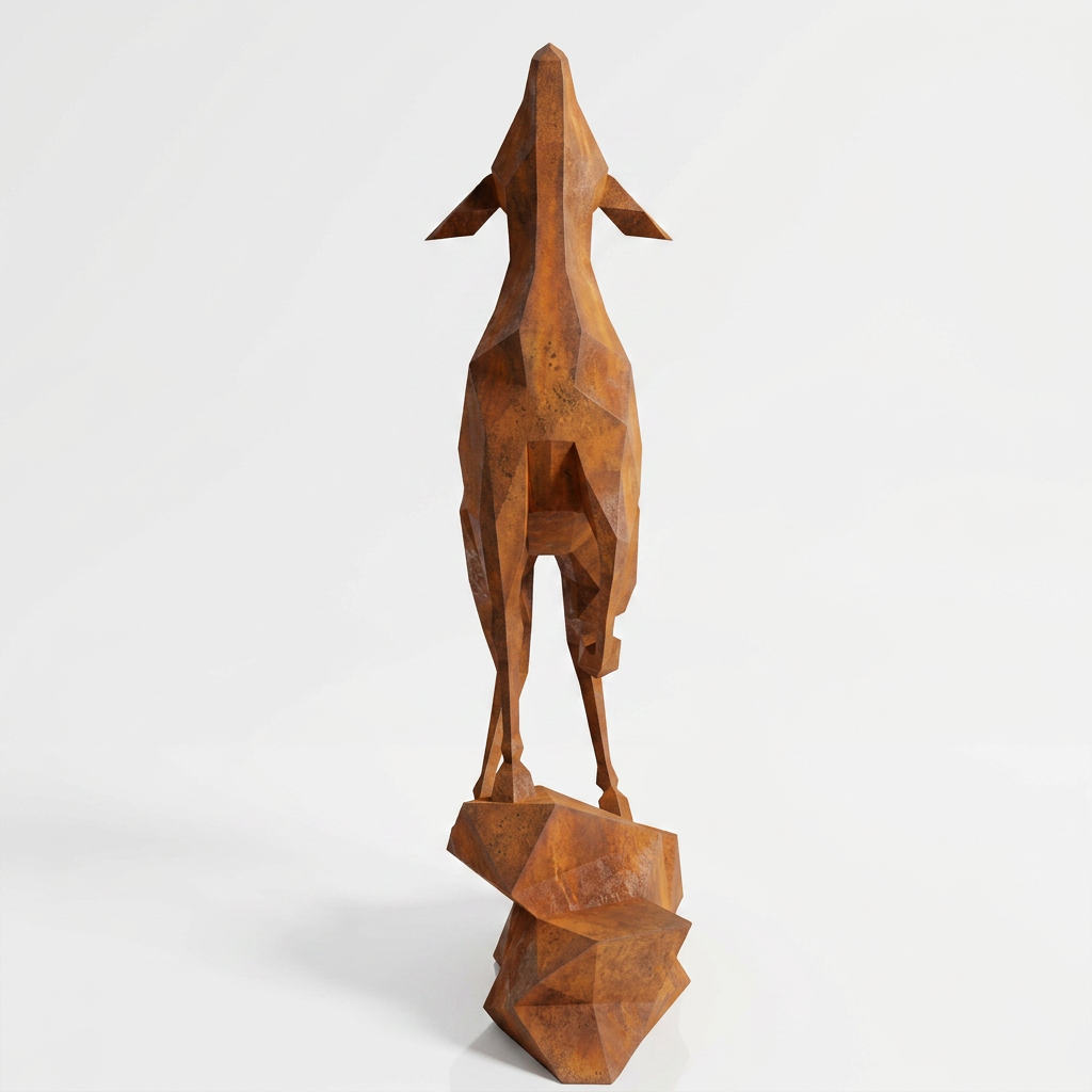 Grande Sculpture Gazelle Polygone Contemporaine en Corten - Sculpture Origami