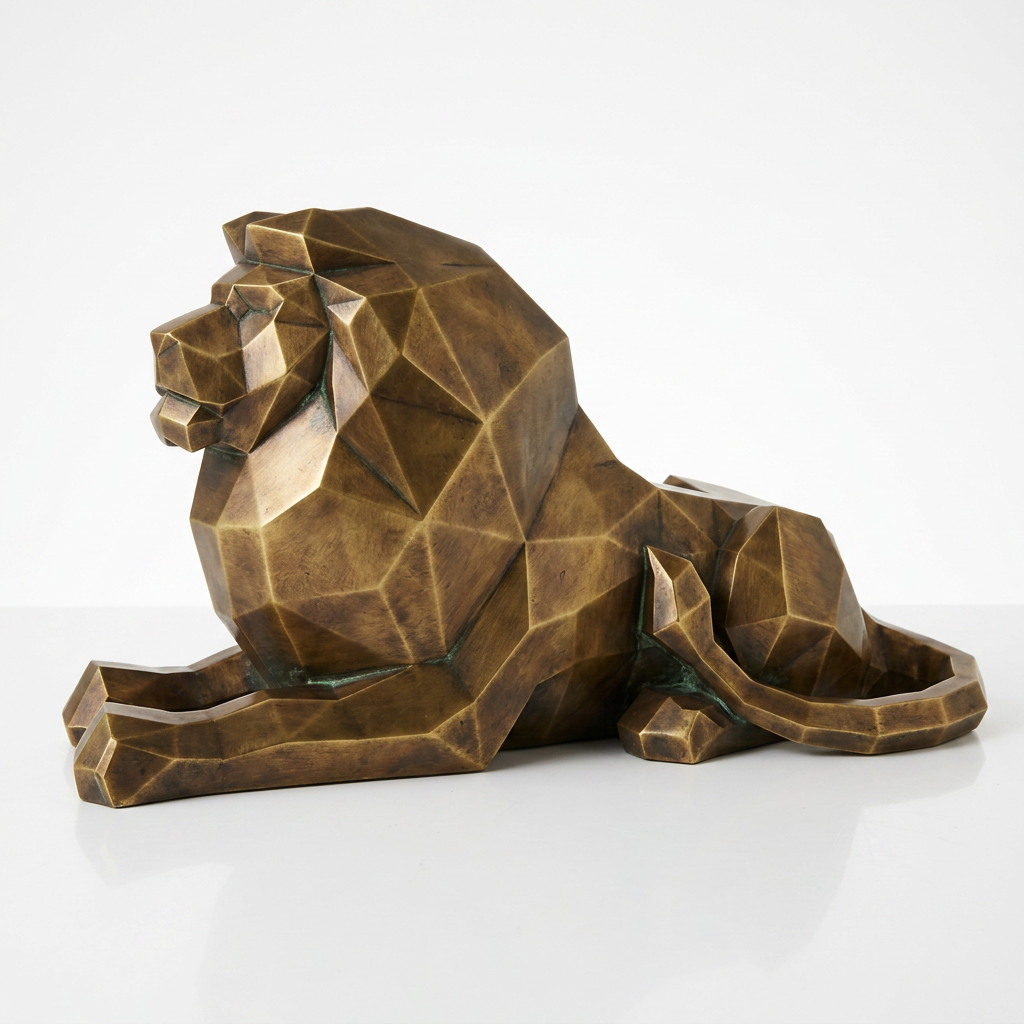 Grande Sculpture Lion Couché - Sculpture Origami