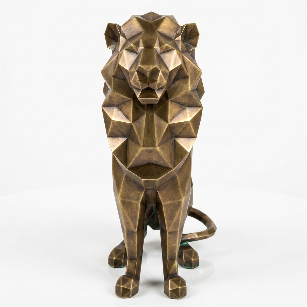 Grande Sculpture Lion Assis Polygone - Sculpture Origami