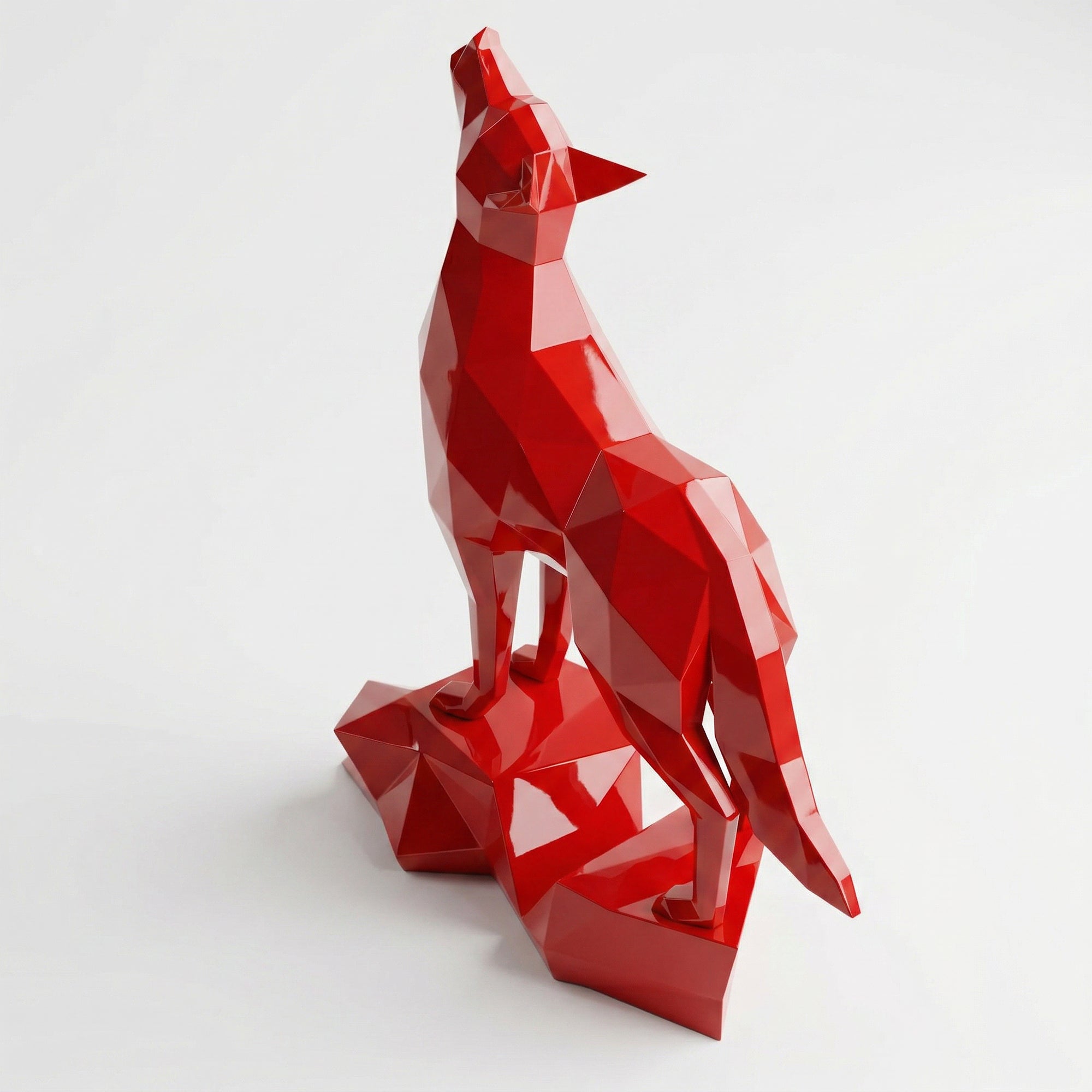 Loup Origami – Grande Sculpture Polygone - Sculpture Origami