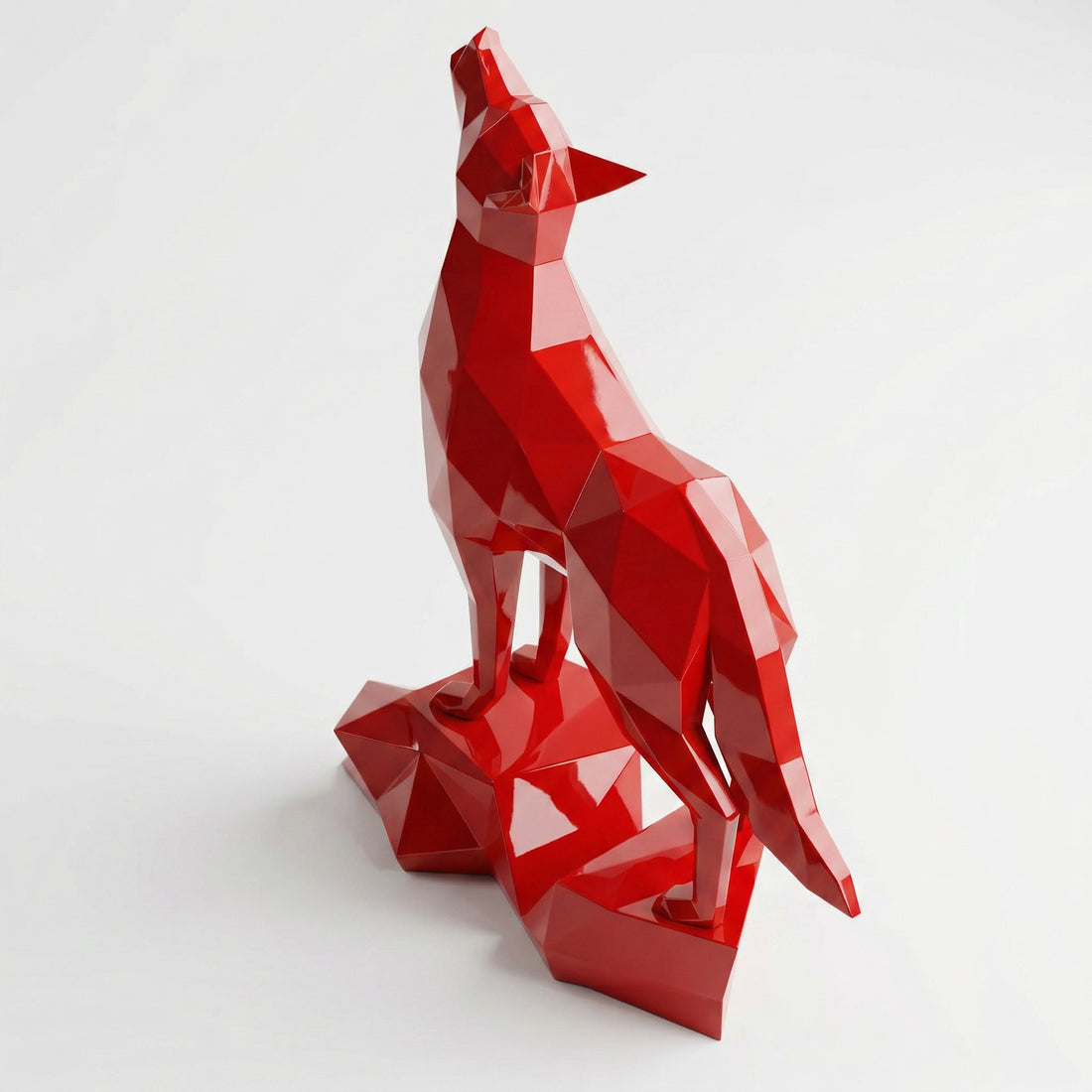 Loup Origami – Grande Sculpture Polygone - Sculpture Origami