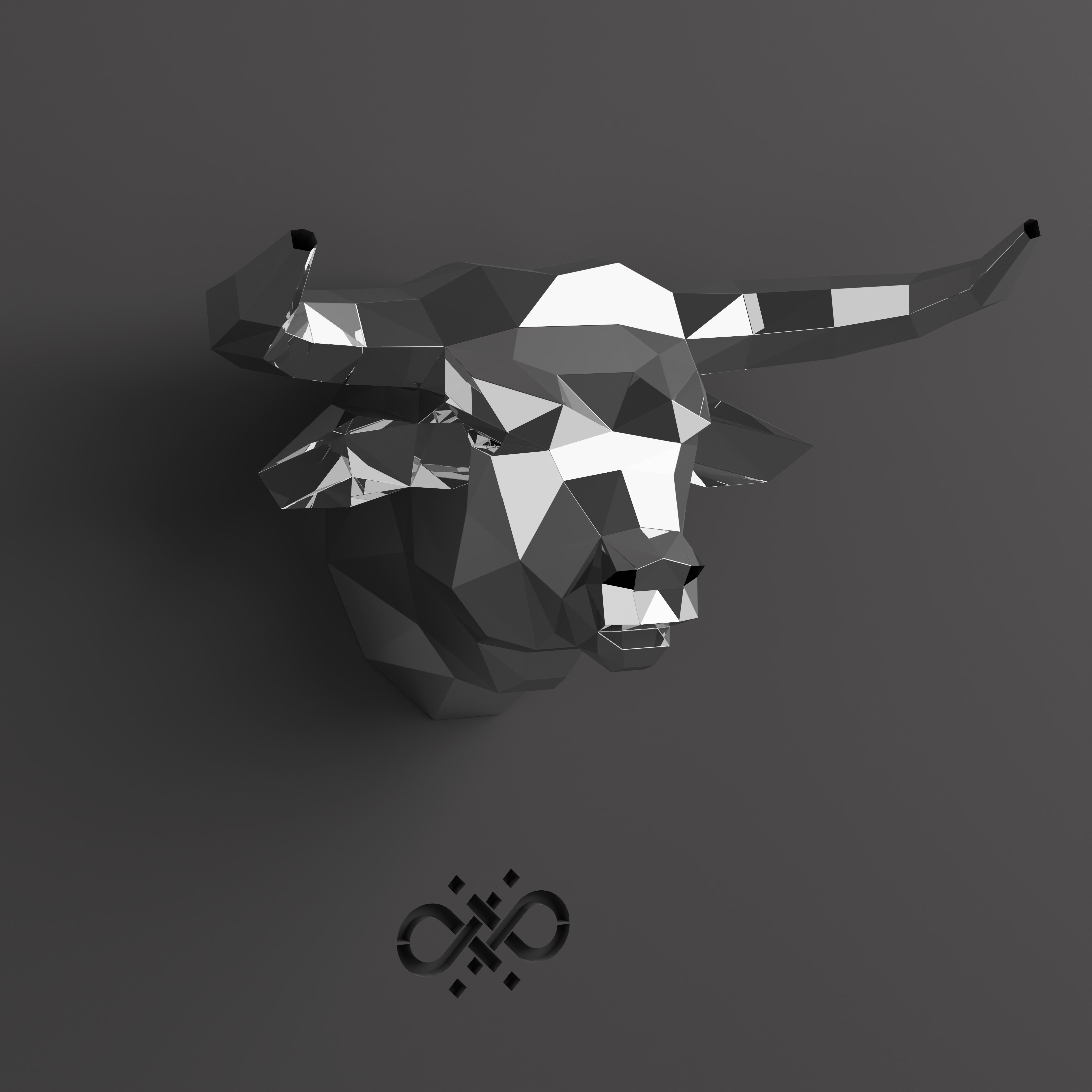 Sculpture Tête de Taureau Polygone - Sculpture Origami