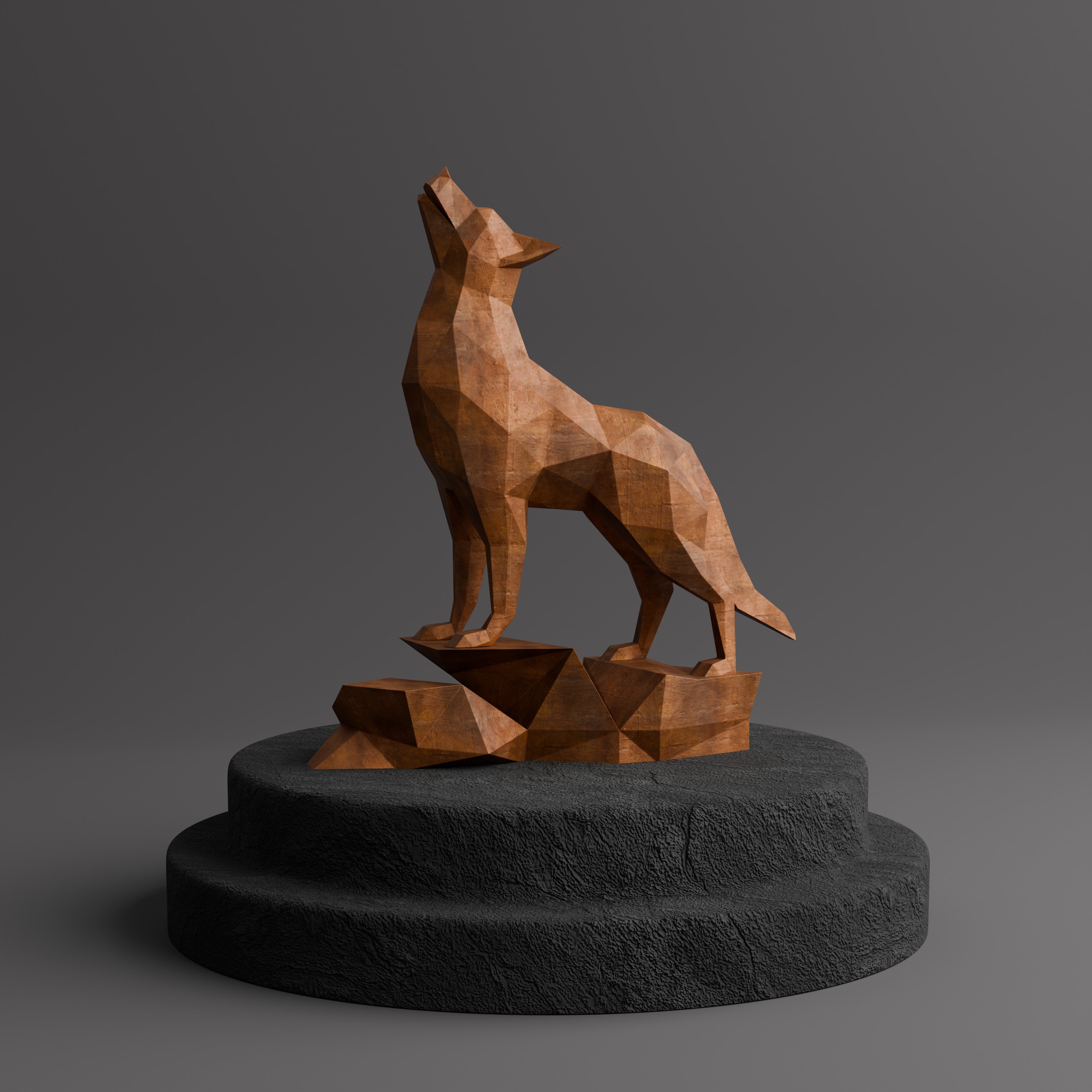 Loup Origami – Sculpture Polygone en Métal - Sculpture Origami