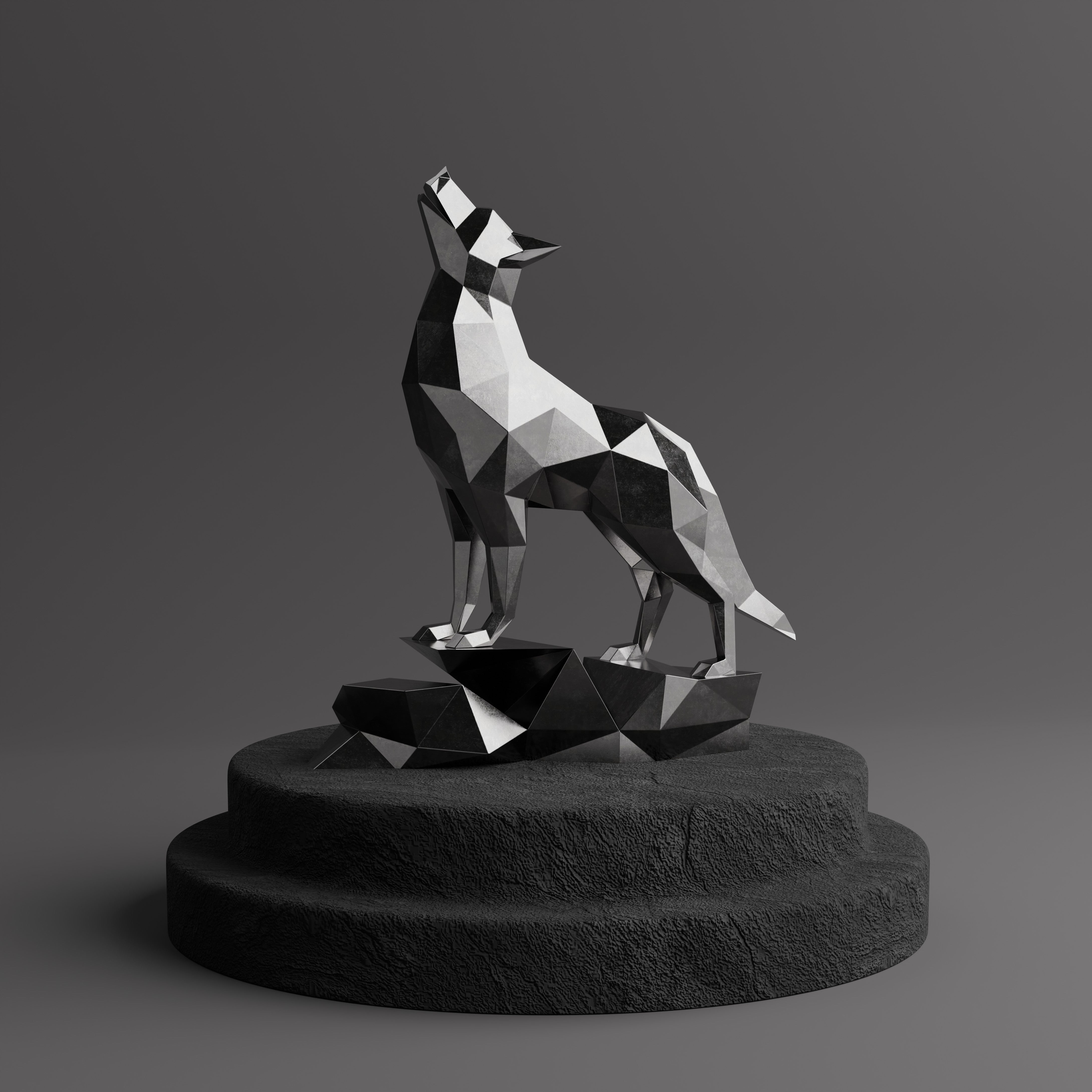 Loup Origami – Sculpture Polygone en Métal - Sculpture Origami