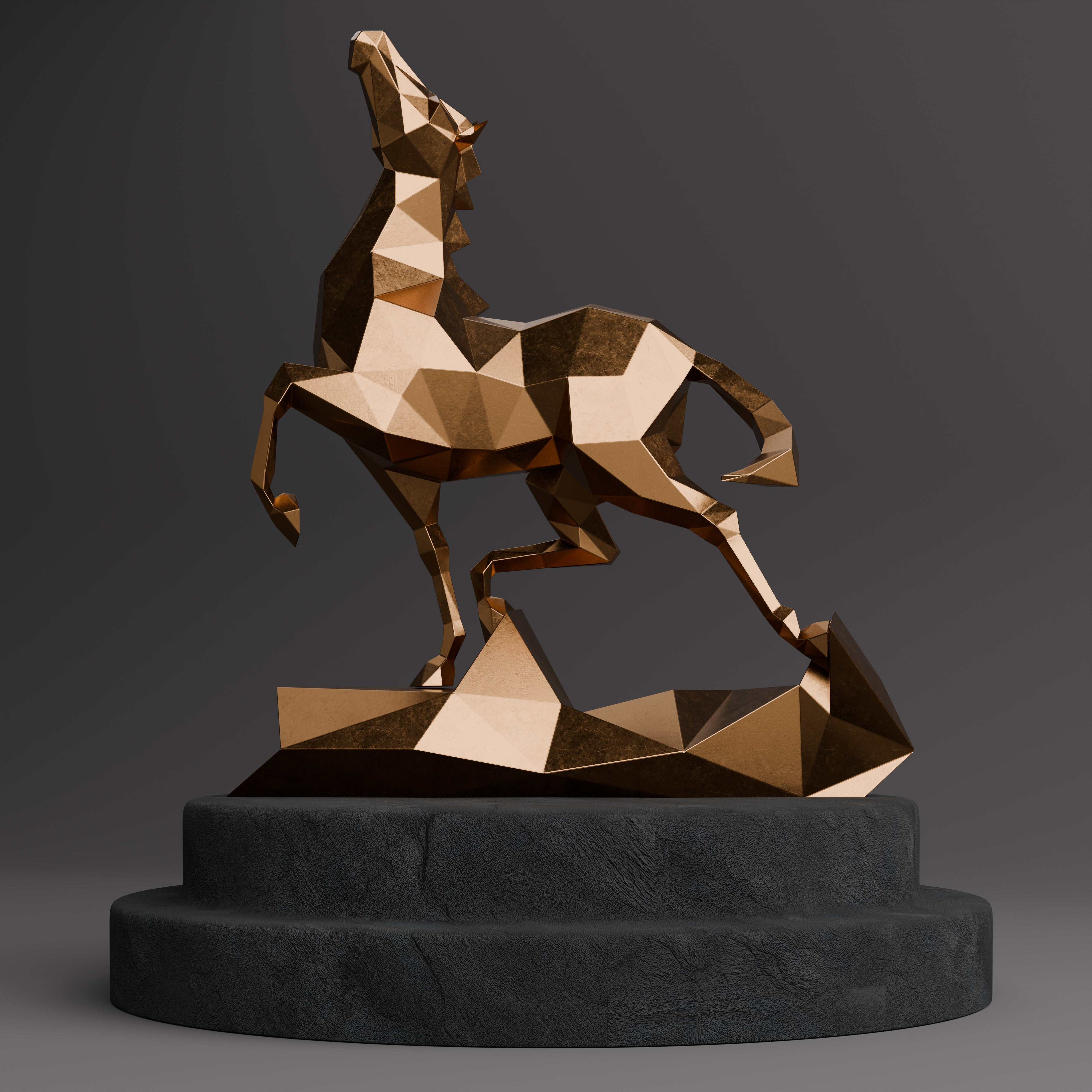 Sculpture Cheval Polygone Métallique - Sculpture Origami