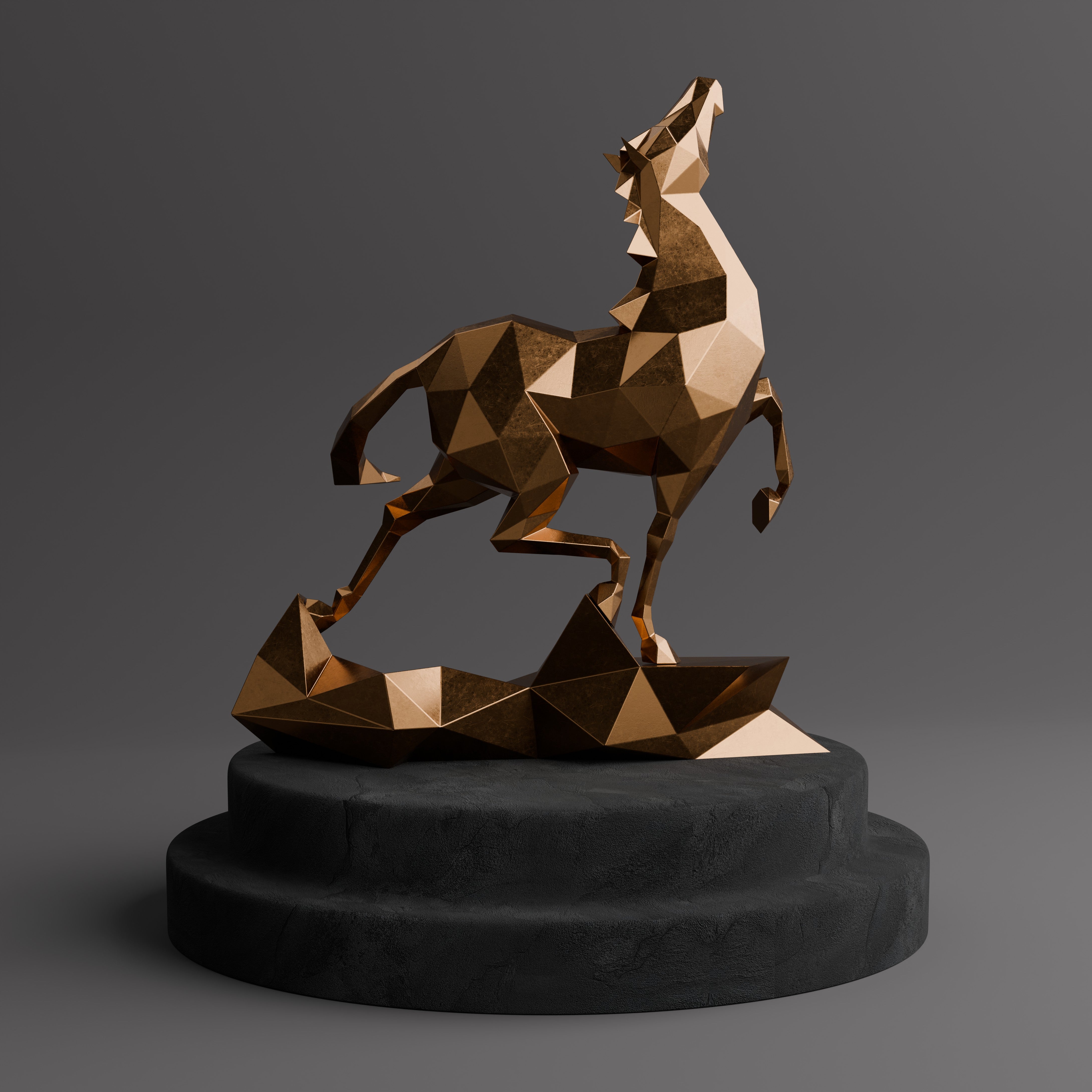 Sculpture Cheval Polygone Métallique - Sculpture Origami
