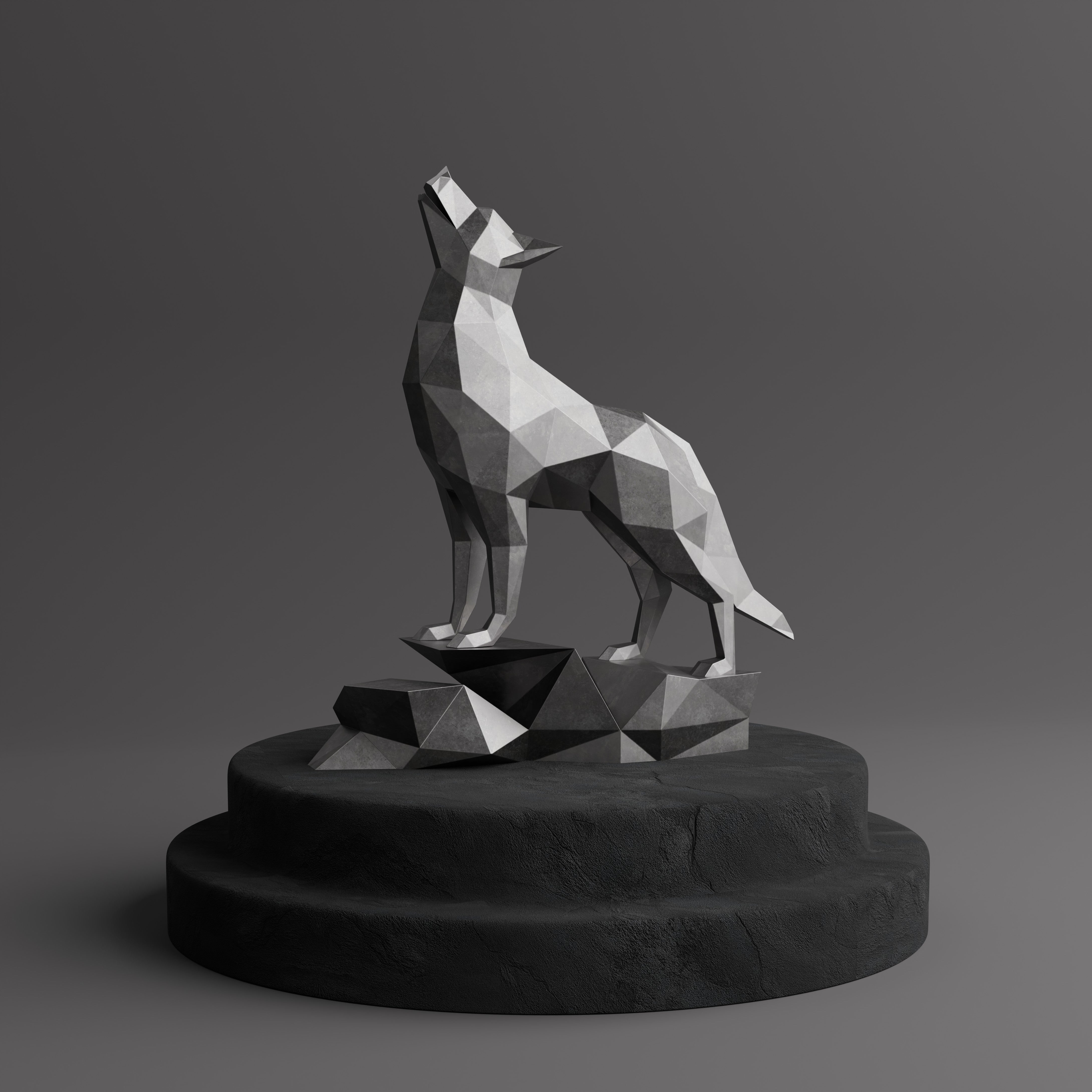 Loup Origami – Sculpture Polygone en Métal - Sculpture Origami