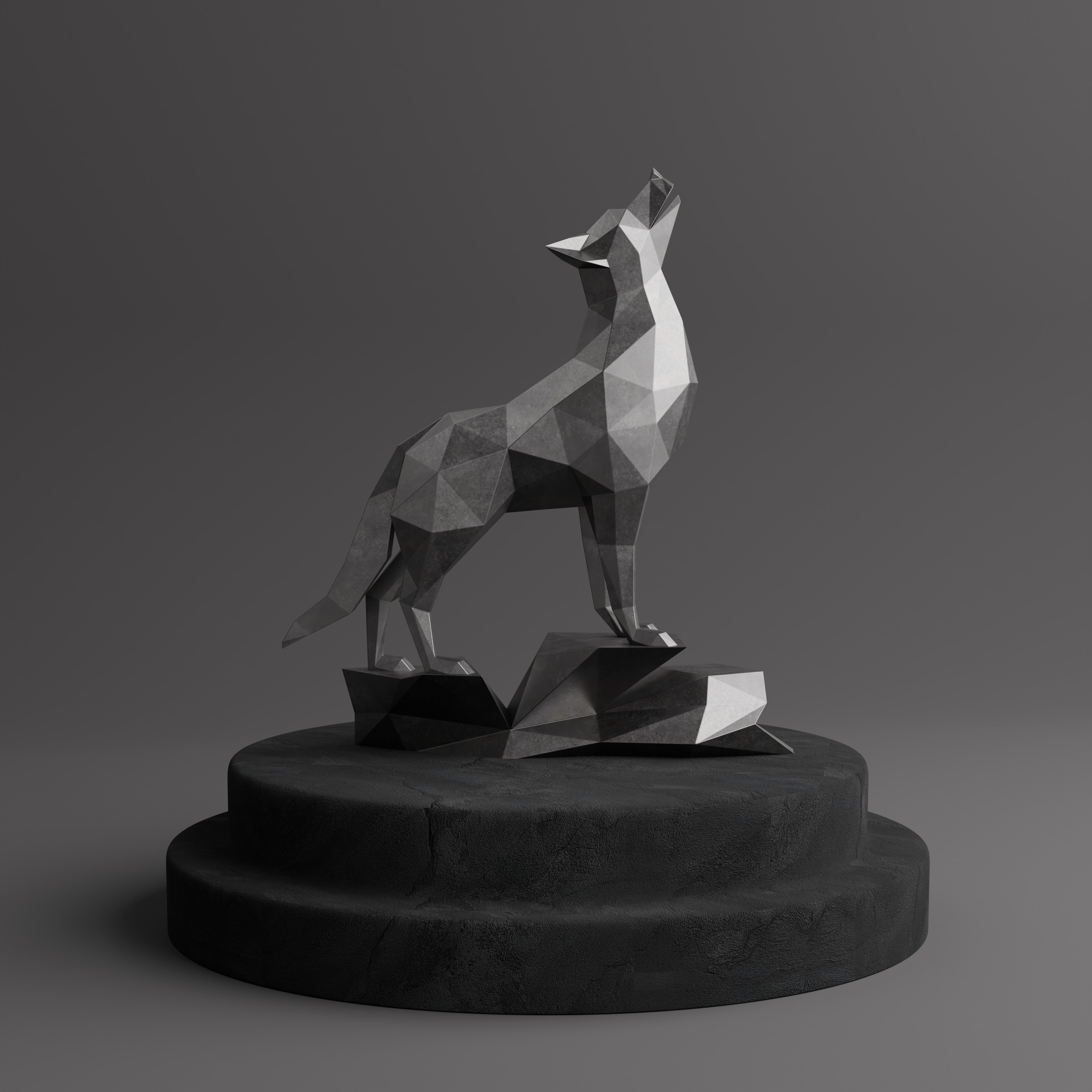 Loup Origami – Sculpture Polygone en Métal - Sculpture Origami