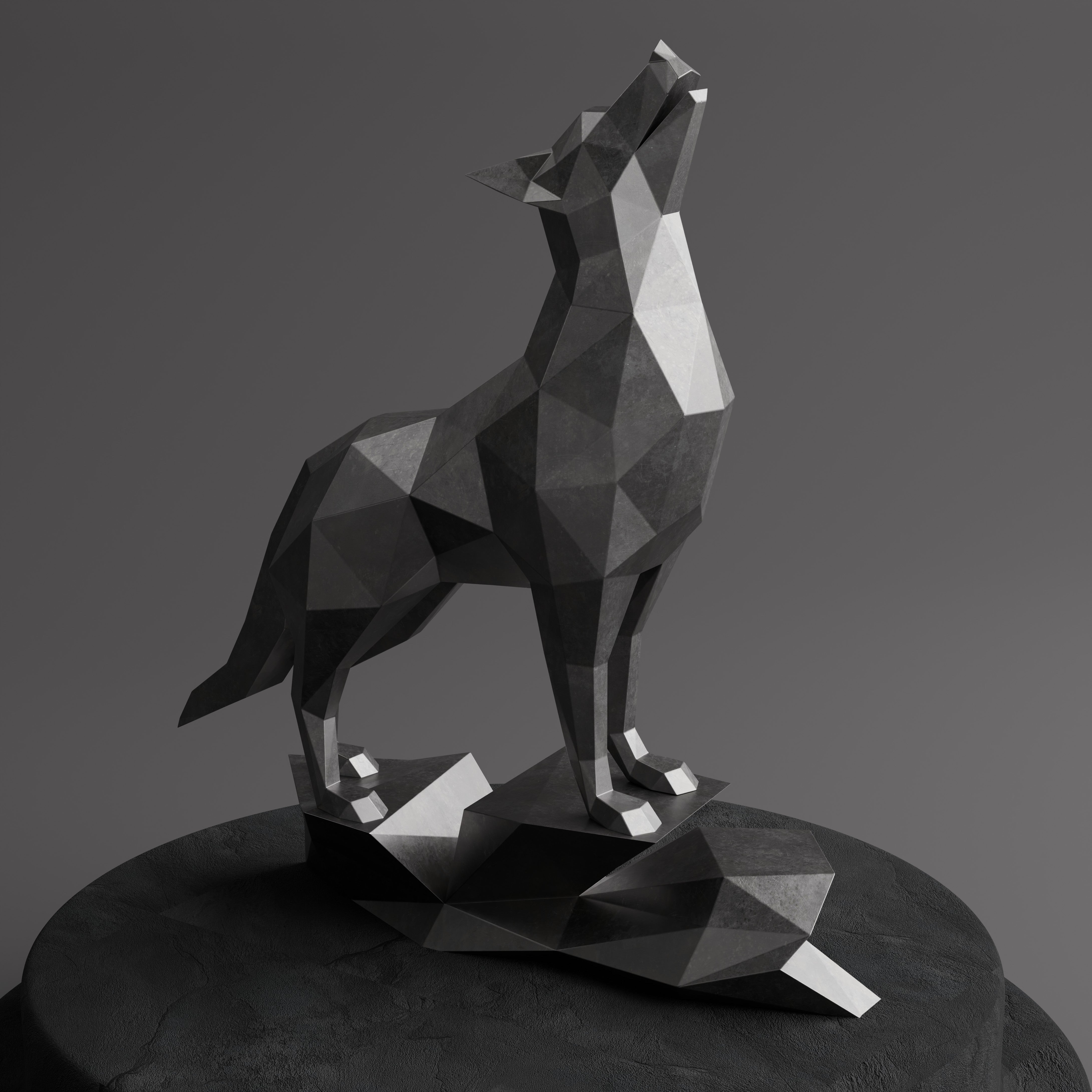 Loup Origami – Sculpture Polygone en Métal - Sculpture Origami