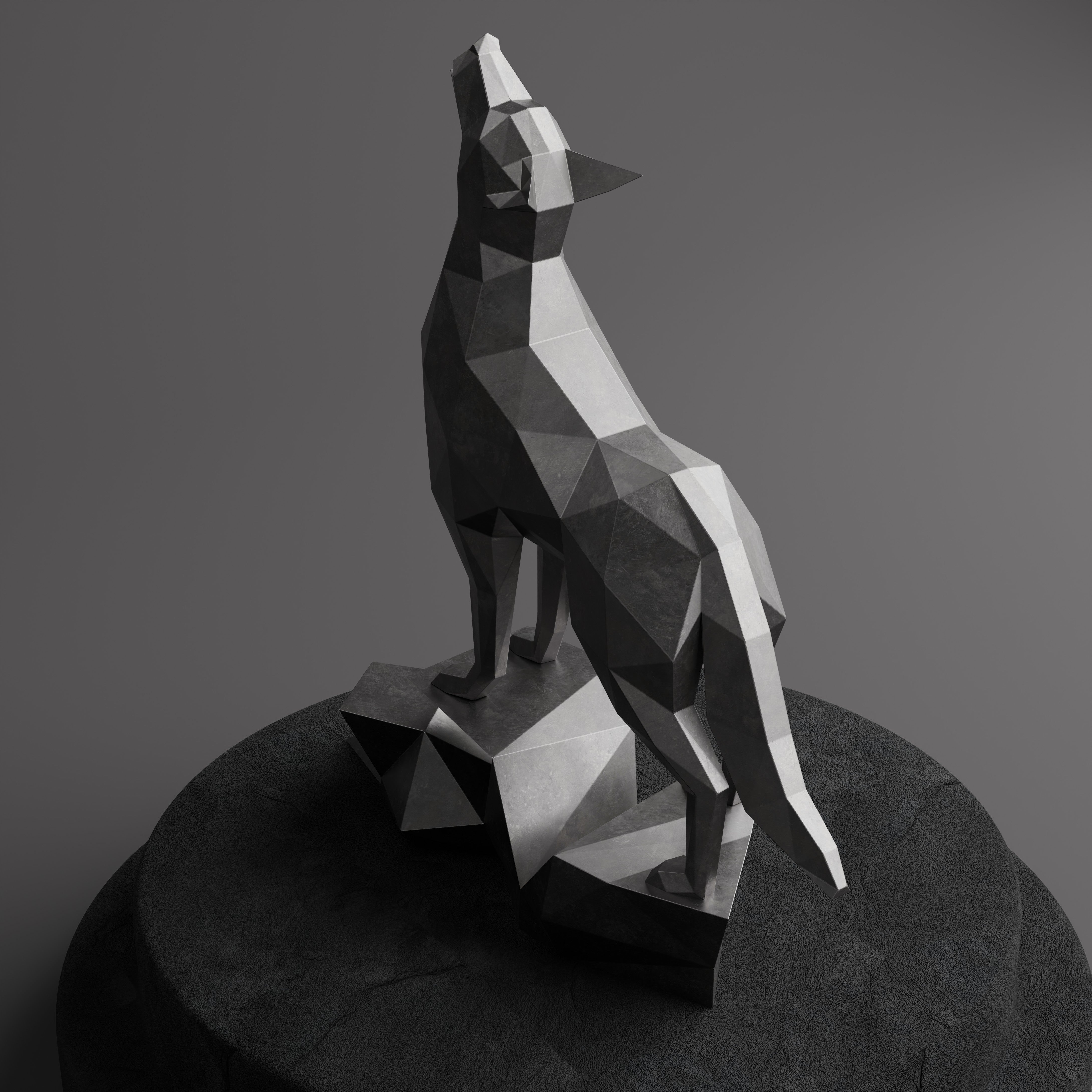 Loup Origami – Sculpture Polygone en Métal - Sculpture Origami