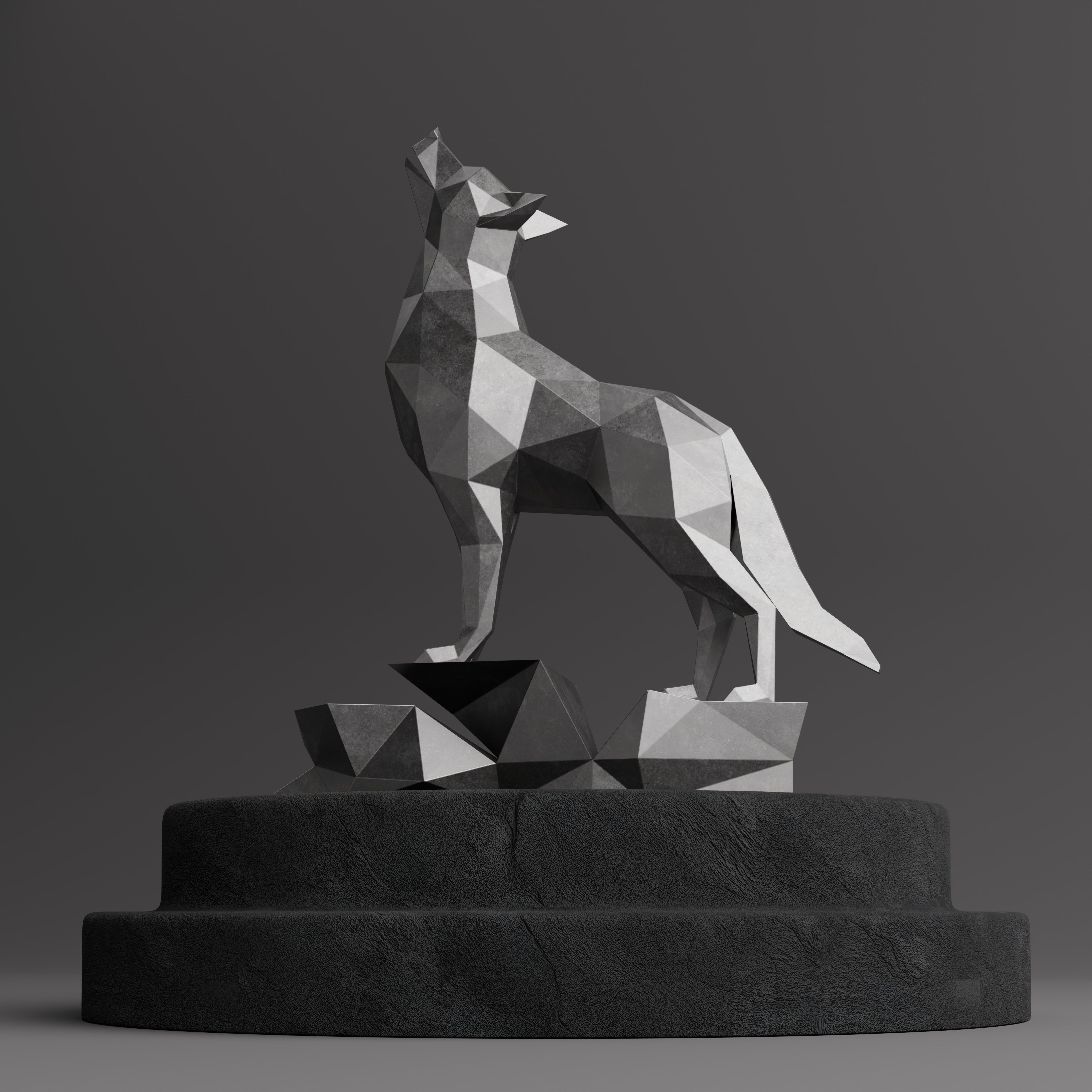 Loup Origami – Sculpture Polygone en Métal - Sculpture Origami