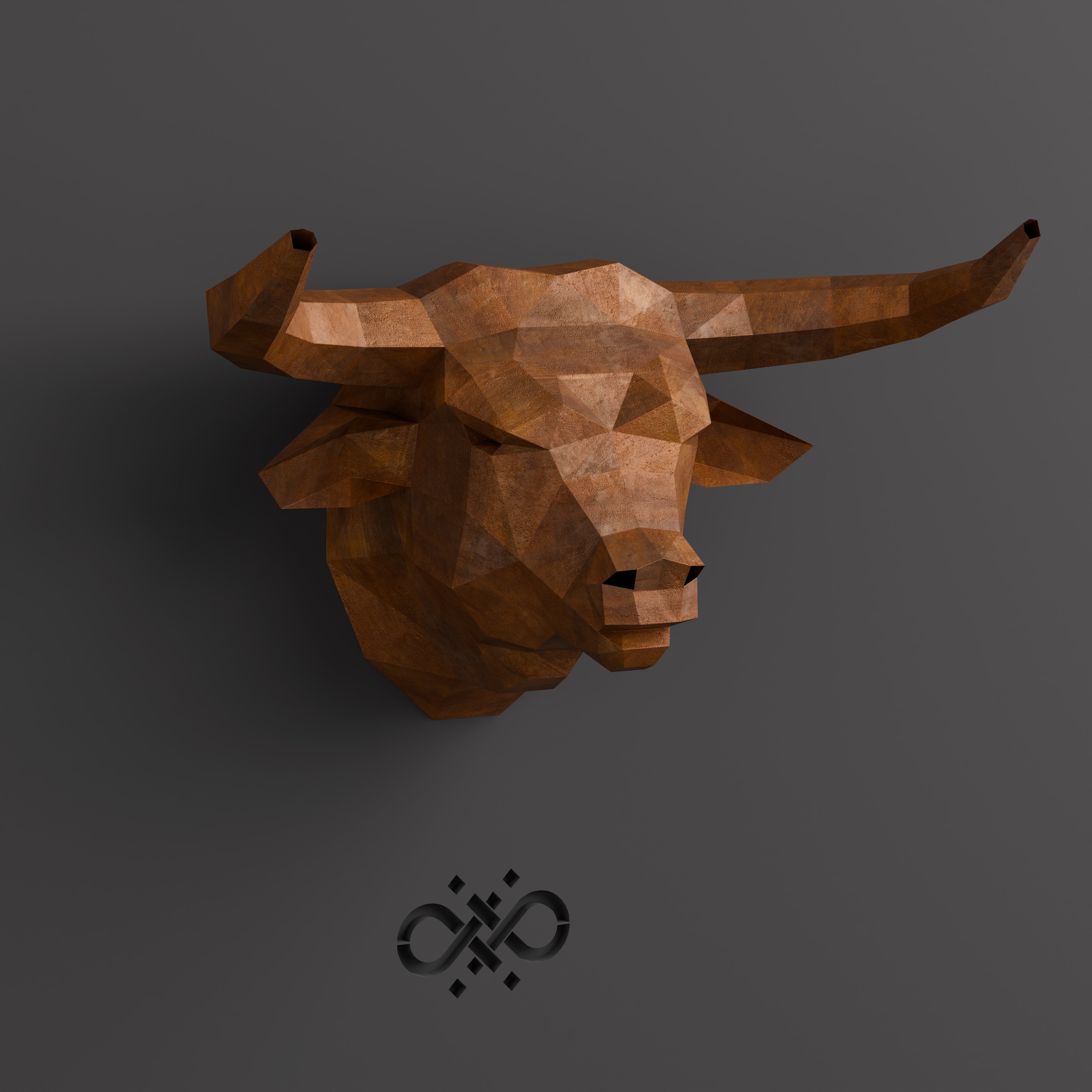 Sculpture Tête de Taureau Polygone - Sculpture Origami