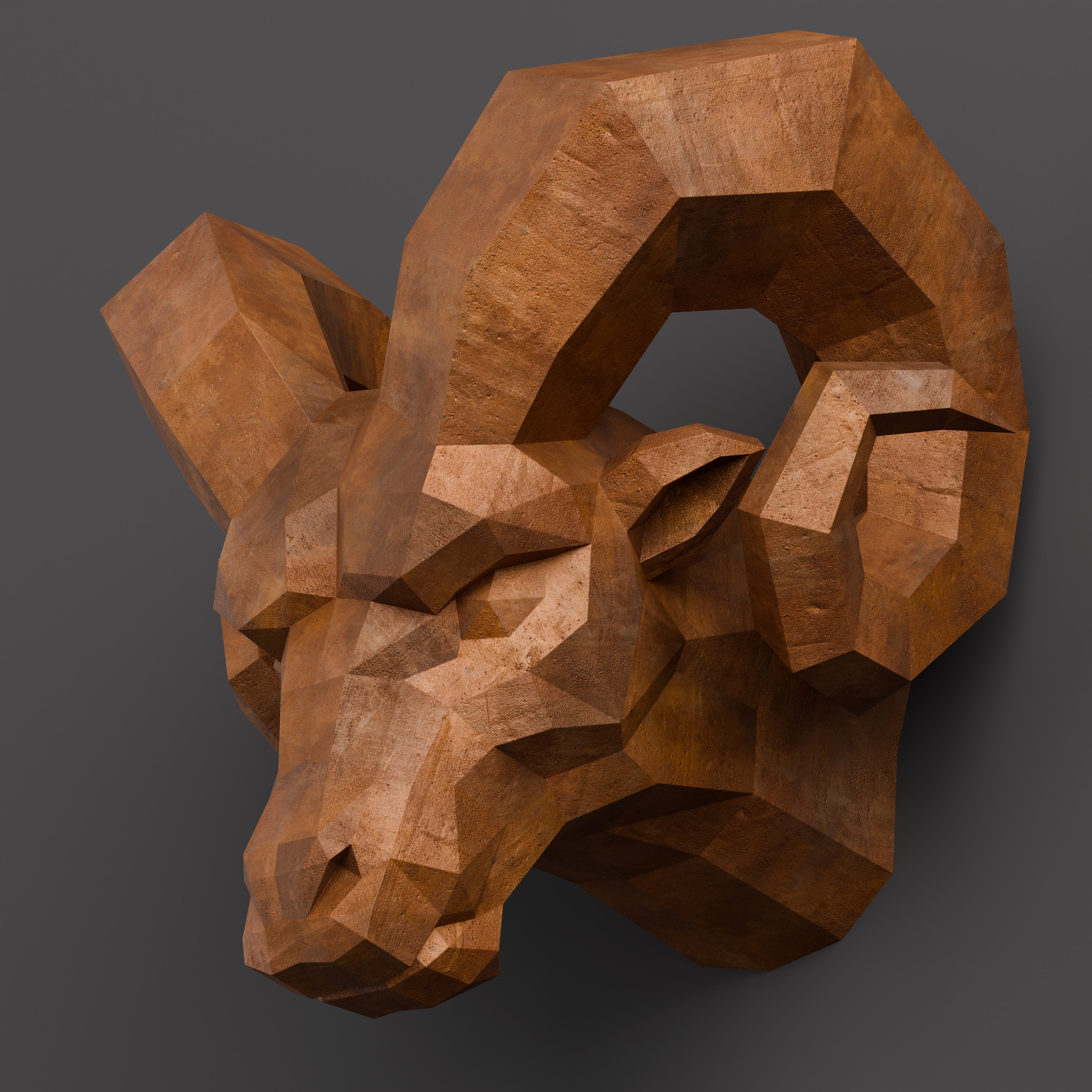 Sculpture Tête de Bouc en Acier Corten - Sculpture Origami