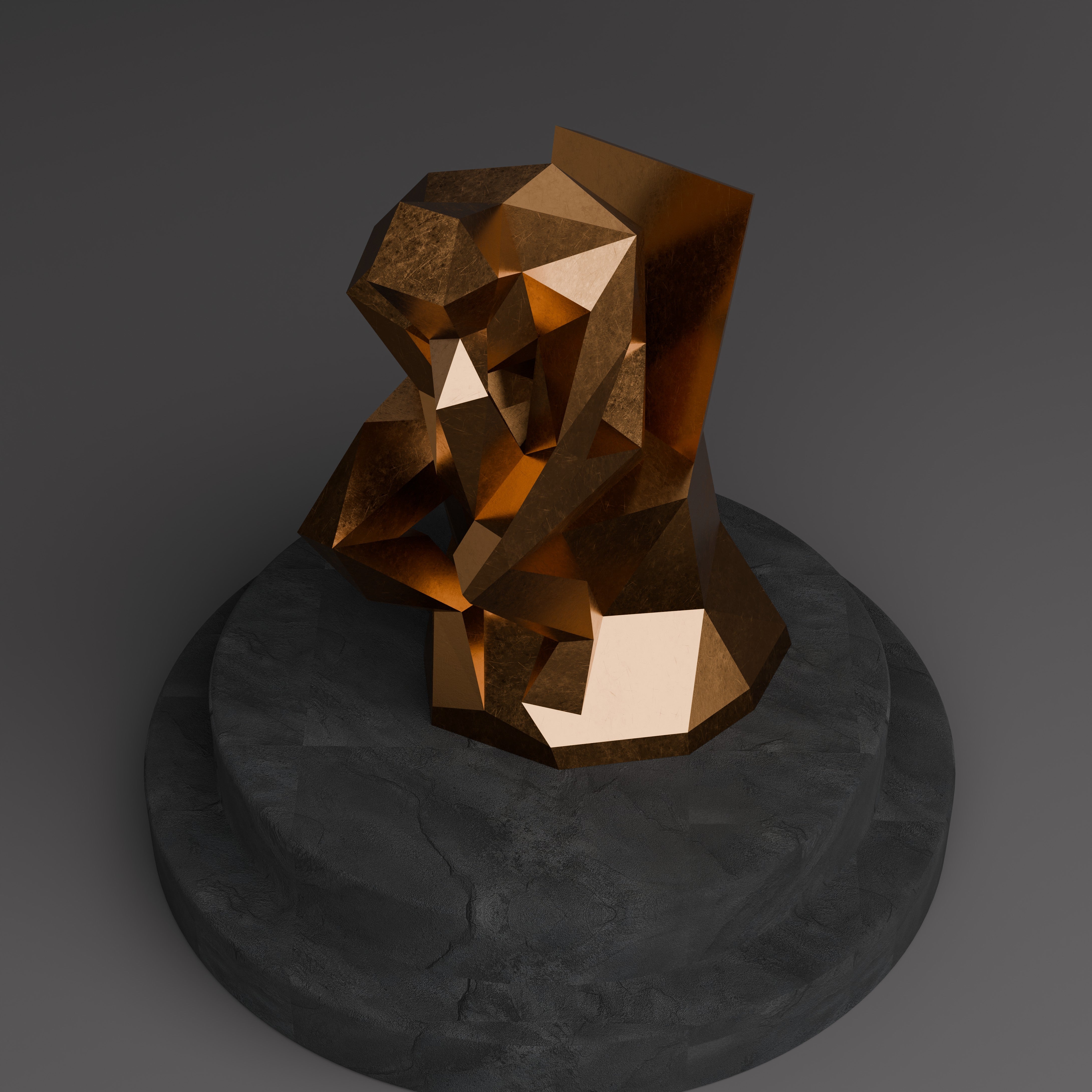 Sculpture Abstrait "Le Penseur" Polygone - Sculpture Origami