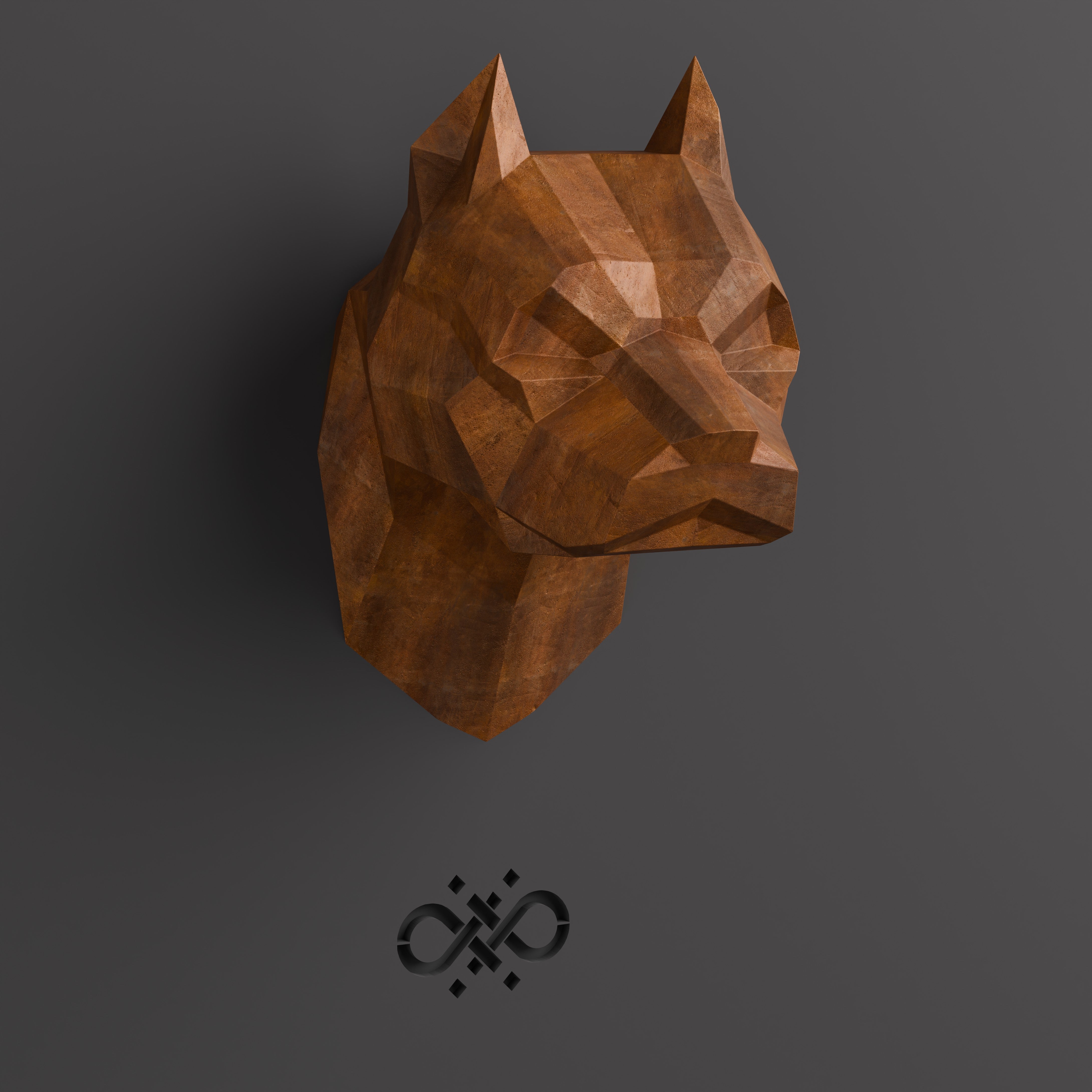 Sculpture Tête de Pitbull Géométrique Contemporain - Sculpture Origami